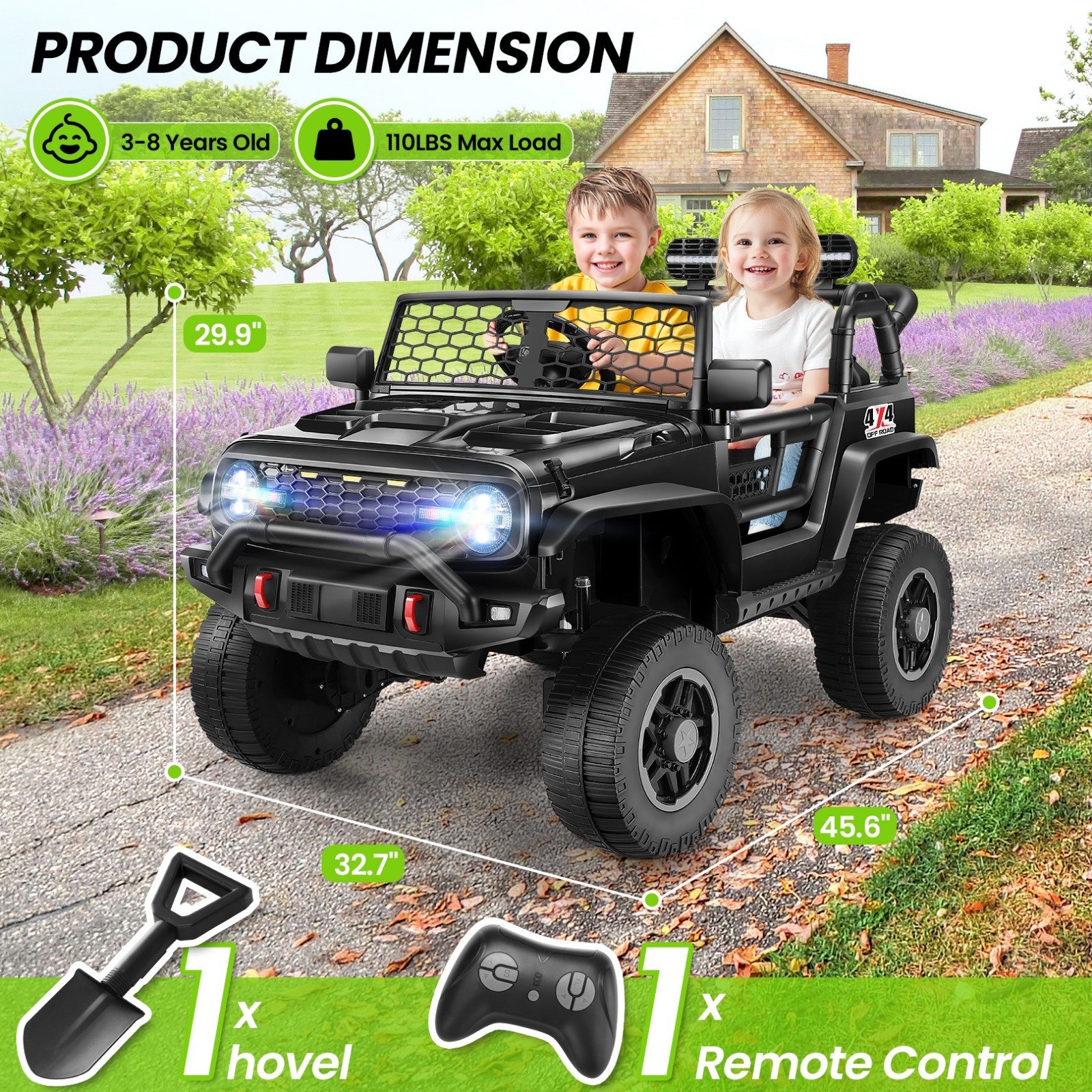 24V Kids Car Toy Ride on Truck Power Wheels w/Remote 2.4G Bluetooth LED Lights-