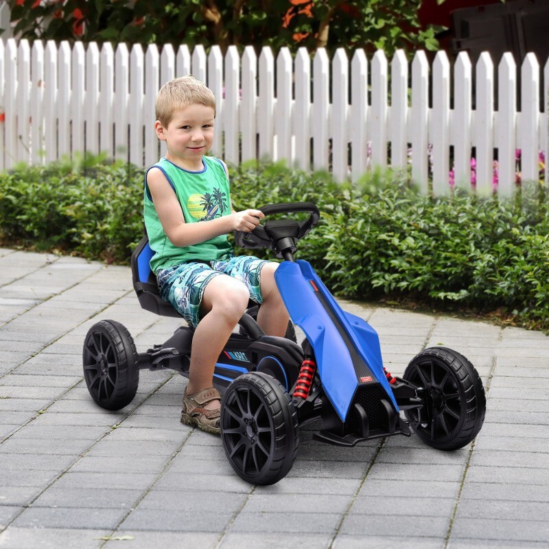 Kids Pedal Go Kart Ride on Toy w/ Adjustable Seat Swing Axle Handbrake Aged 3-8