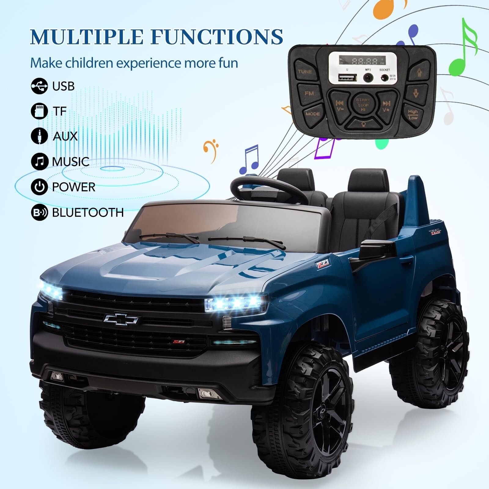 24V Ride On Car Licensed Chevrolet Silverado 2-Seater Electric Truck Kids Toy