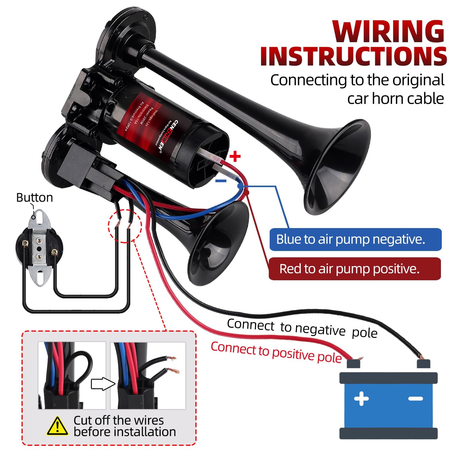 Air Horn for Car/Trucks, 150dB Super Loud Train Horn,with All-in-One 12V Air …