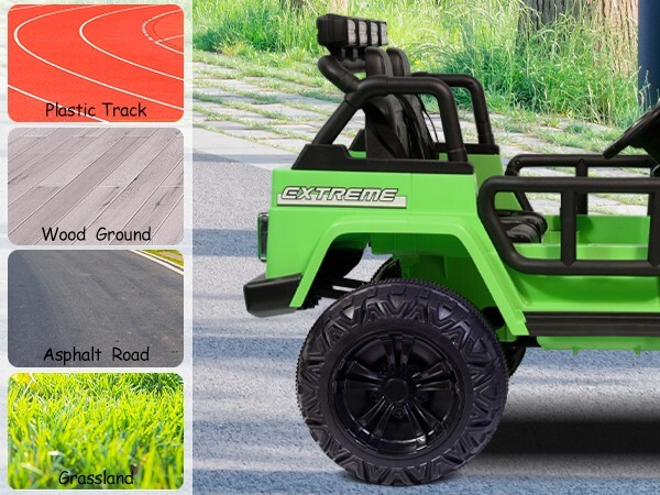 ZEOPHOL Ride On Truck Jeep 12V Electric Kids Toys Car 2 Seater 3 Speeds Green
