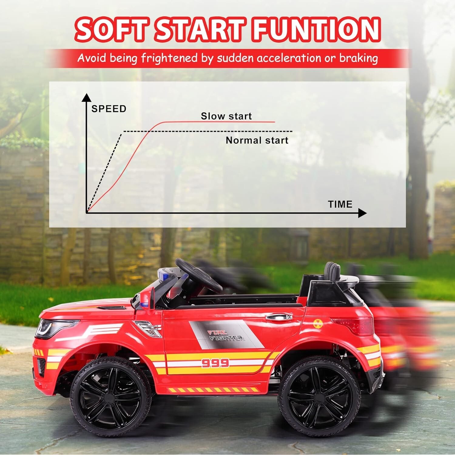 TOBBI 12V Fire Truck Ride on Battery Powered Electric Kids Car w/Remote Control