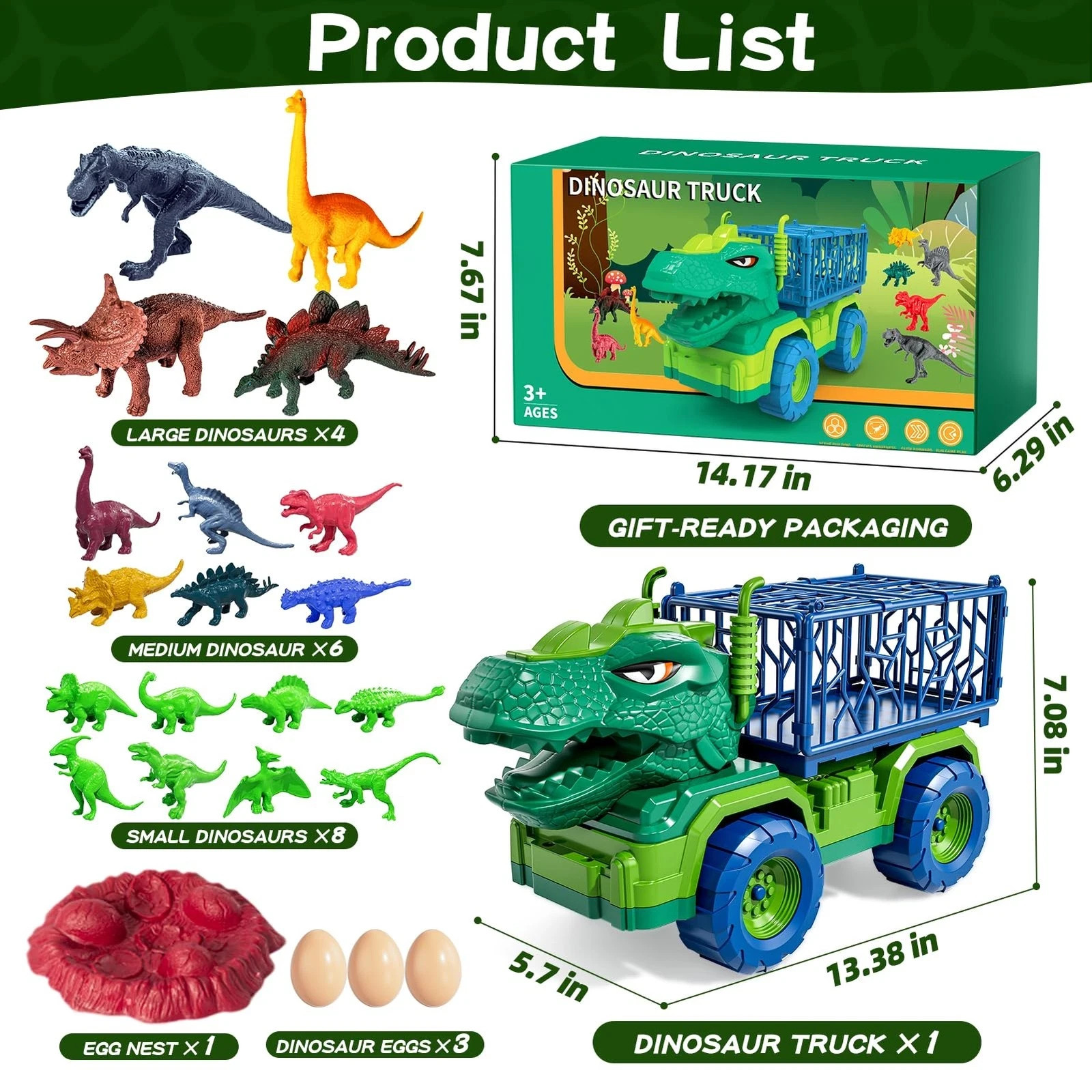 22 in 1 Toddler T-rex Dinosaur Truck Toy Set for Kids Boys 3-5 5-7,…