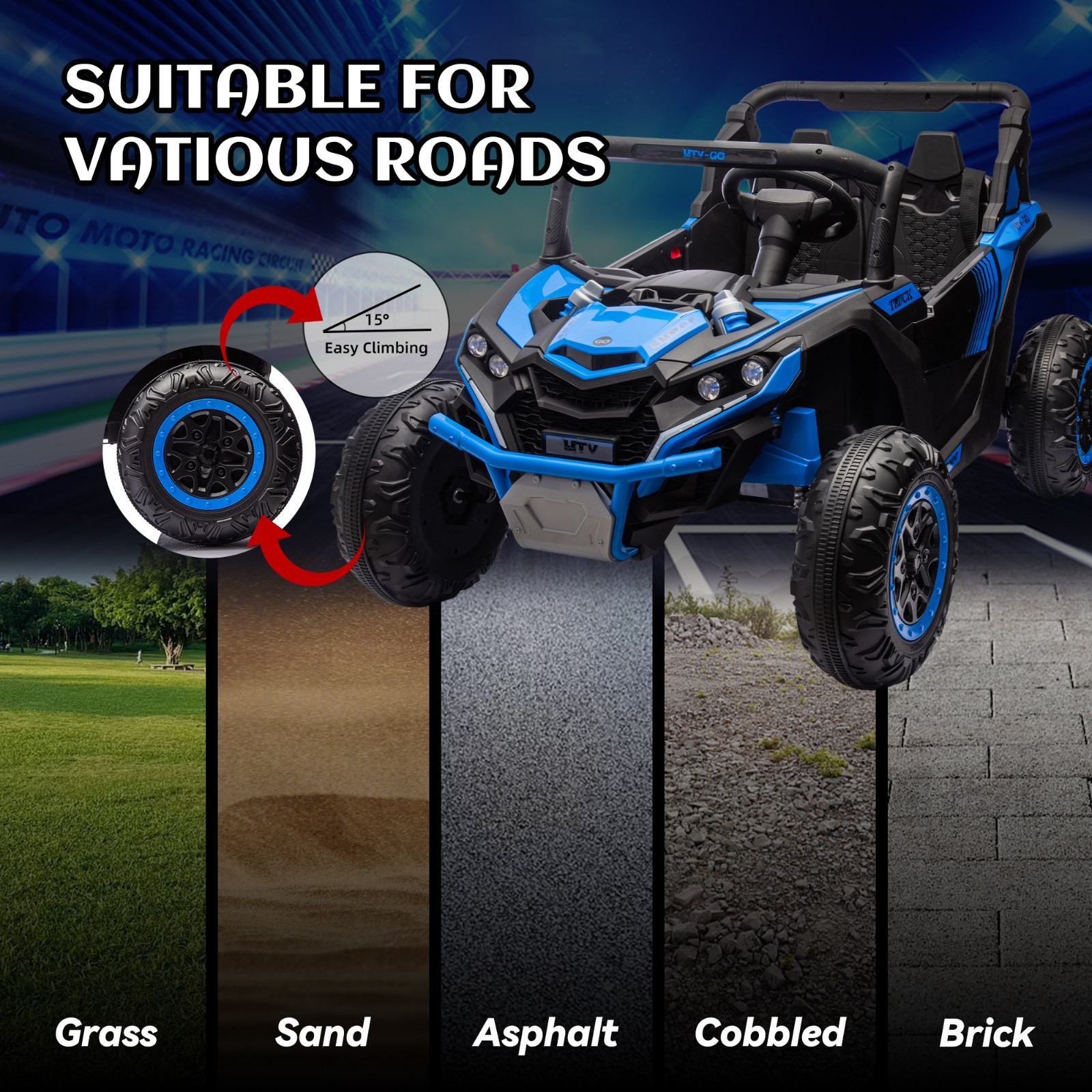 24V Ride on Electric Car for Big Kids 2 Seater UTV Off-Road Toys w/Remote, Blue