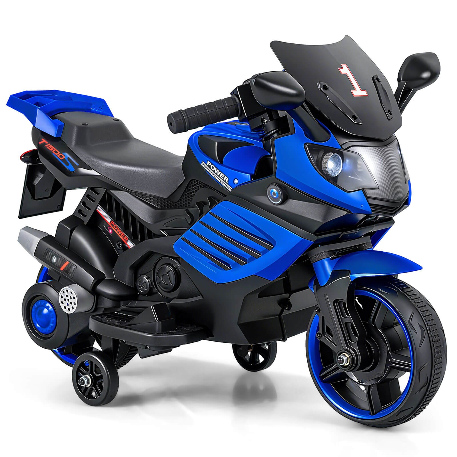 6V Kids Motorcycle w/Music, Horn, Detachable Training Wheels & LED Headlights