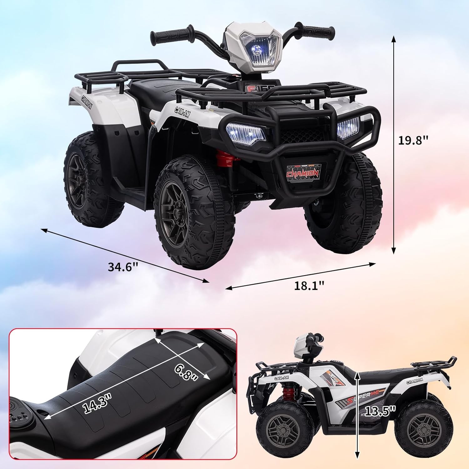 12V Kids Ride-On ATV Electric Vehicle for Toddlers 2 Speed LED Lights Music USB