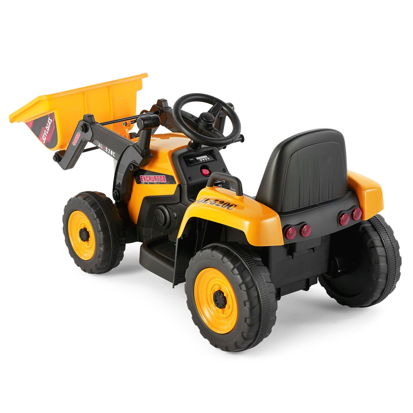 12V Battery Kids Ride On Excavator Digger Car with 3 Speed,Music,Remote Yellow