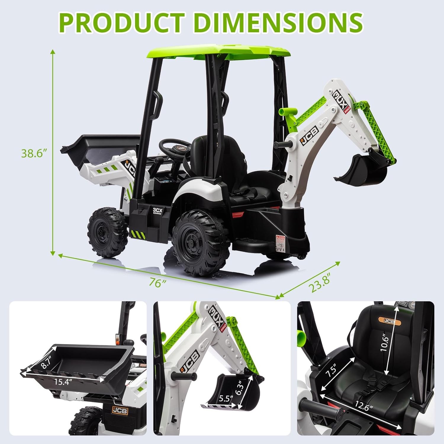 12V Licensed JCB Ride On Excavator 4 in 1 Kids Ride On Car with Remote Control