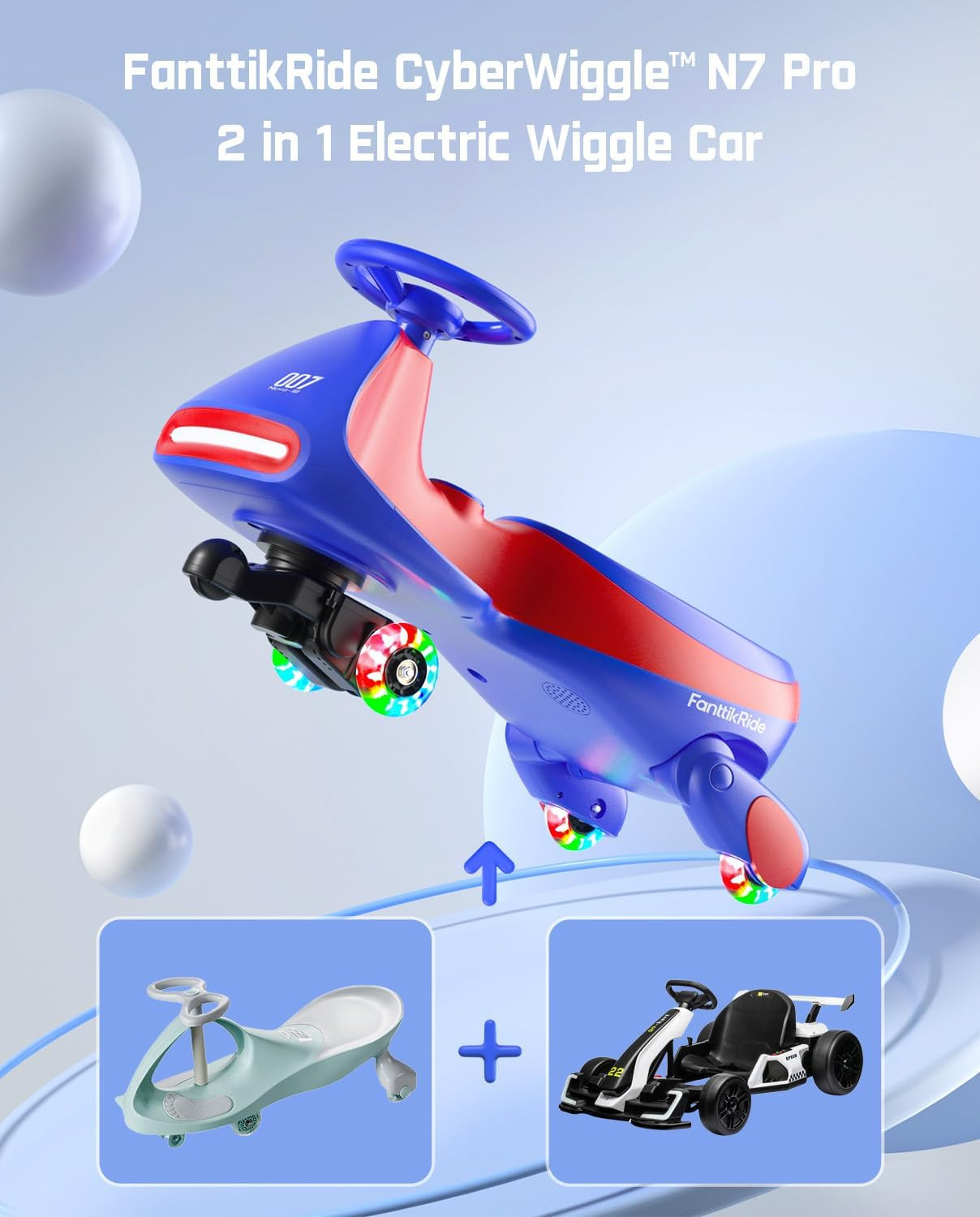 N7 Pro Electric Wiggle Car with Pedal, Rechargeable Battery, Cyberwiggle, 2 in 1