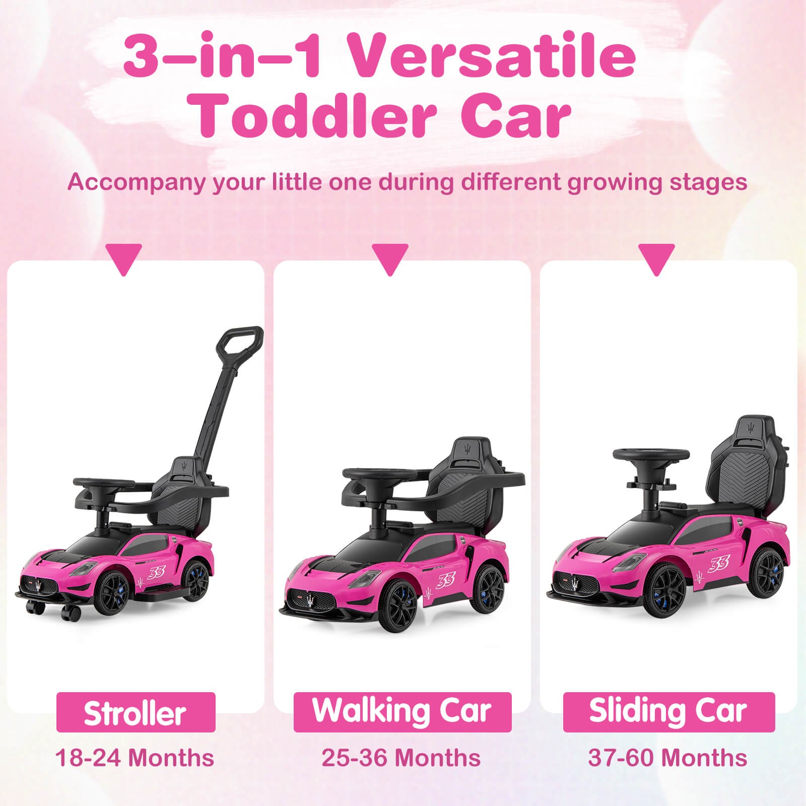 3-in-1 Ride on Push Car Maserati Licensed Foot to Floor Kids Sliding Walking Car