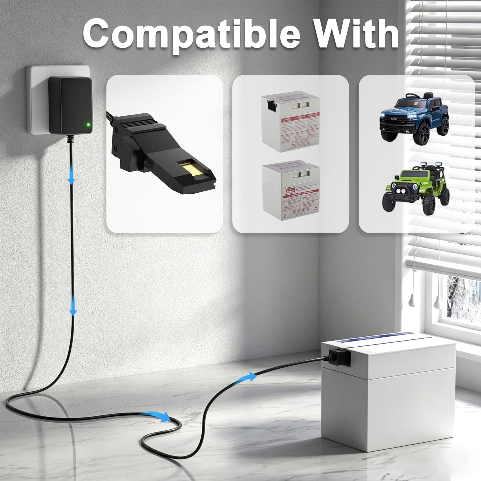 IBERLS 12V Charger Compatible with Power Wheels, Replacement 12 Volt Black