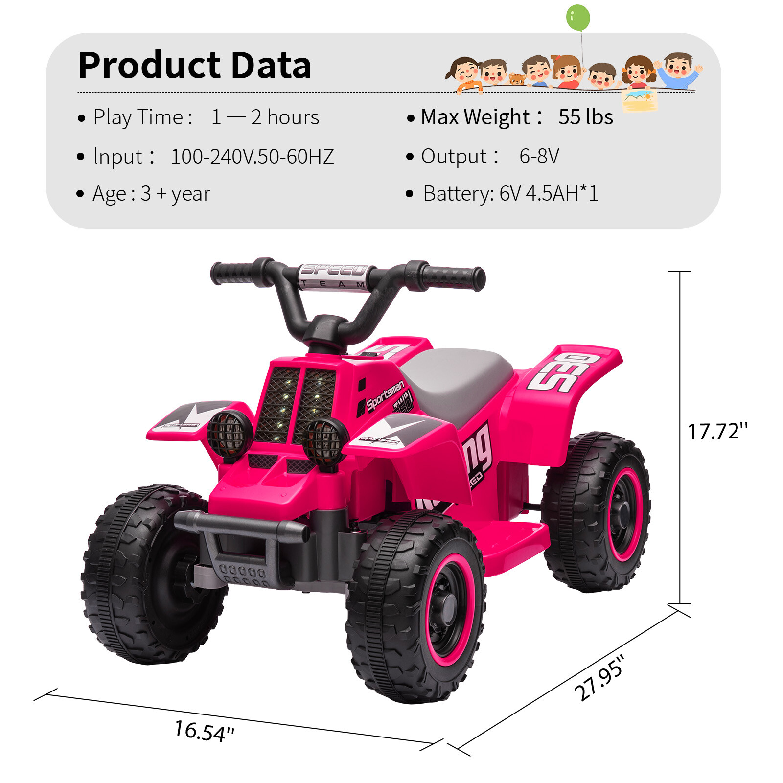 Electric Ride On 6V Kids ATV 4 Wheeler W/Led Lights for Toddlers Aged 1-3 Years