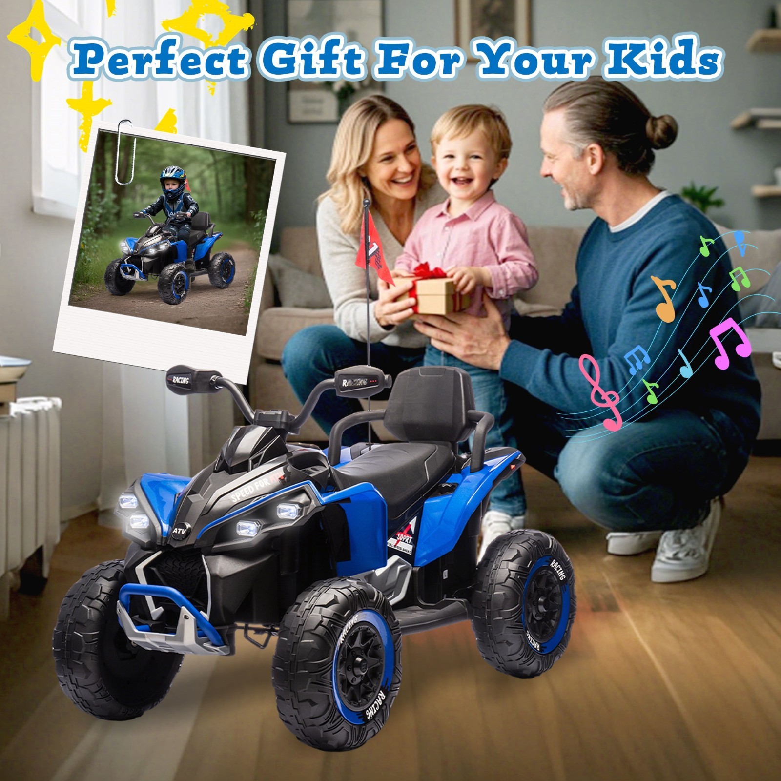 24V Kids Electric ATV Ride On Car W/Remote,LED,Battery Power Wheels Toys,Blue
