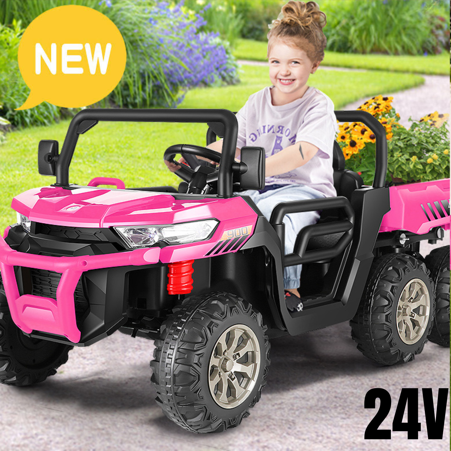 24V 4WD Kids Ride on Dump Truck with Remote Control, 2 Seater Electric Car Toy@