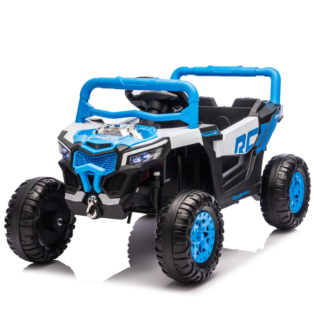 12V Kids Ride On Electric UTV, Anti-Slip Wheels w Front Shock Absorbers, Blue