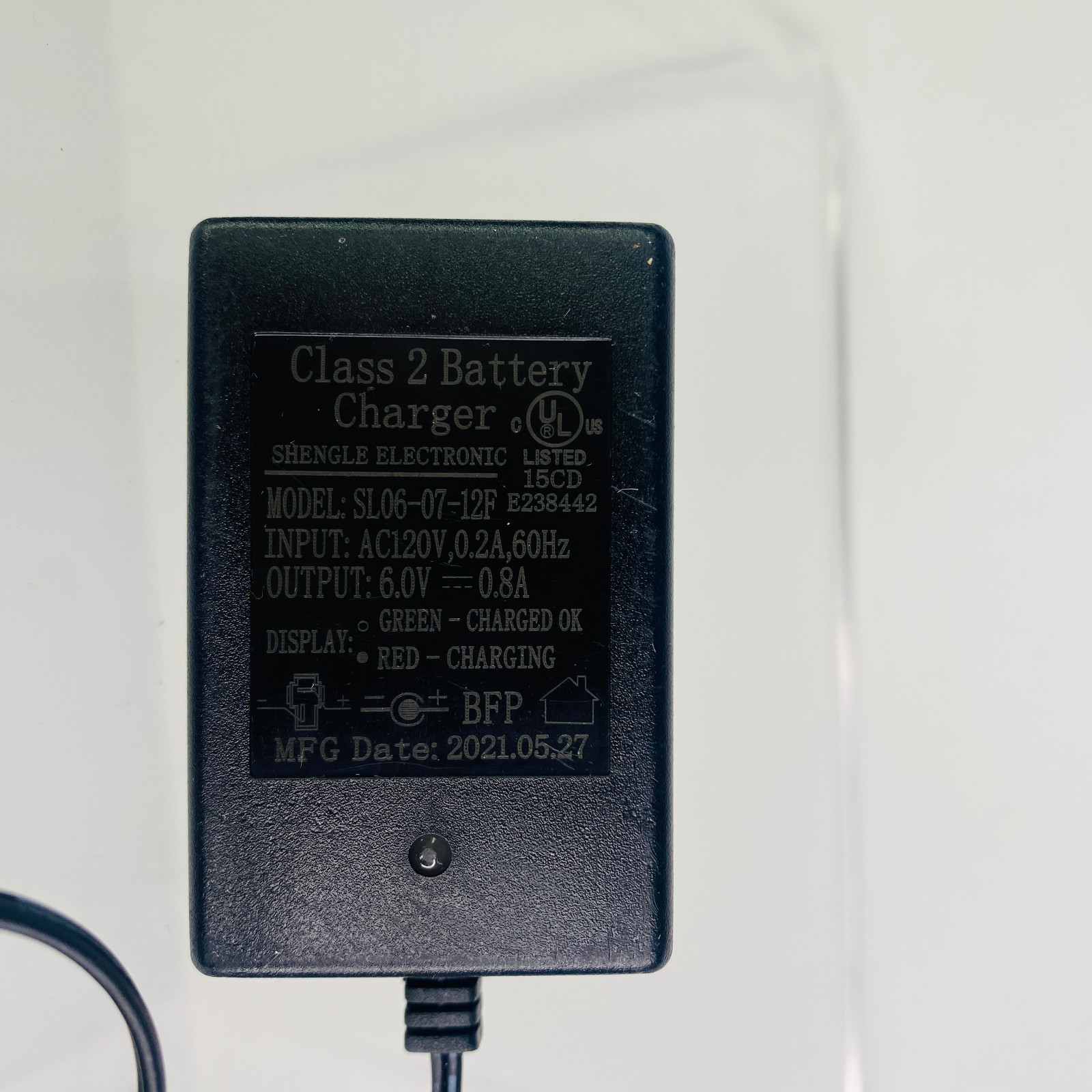 Shengle SL06-04-03 Battery Charger Kids Ride on Car Adapter 6V .2A Barrel