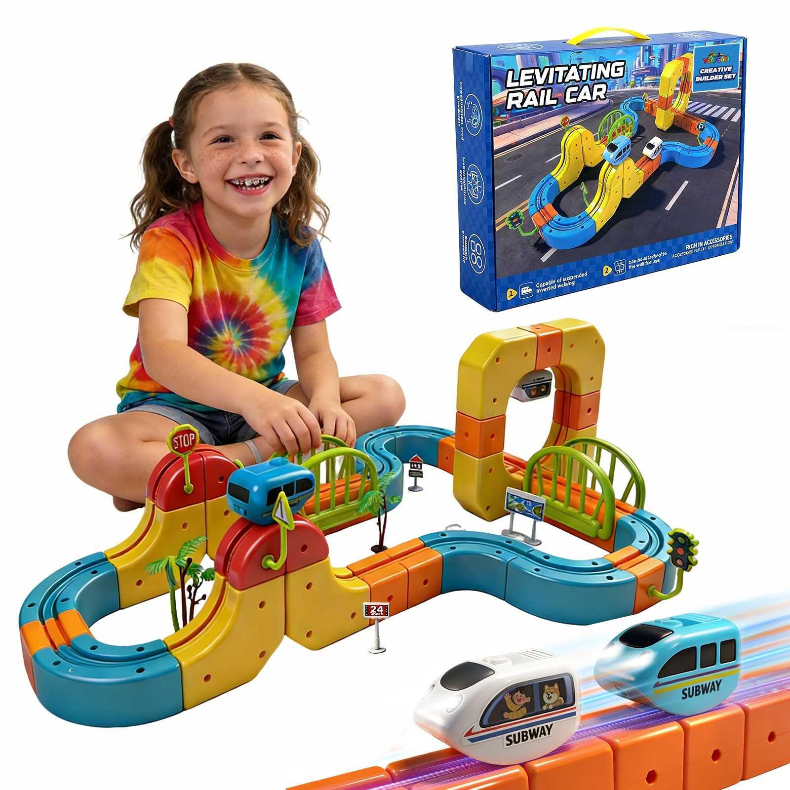Cube Track Fusion Electric Train Set, Buildable Gravity Rail Toy for Kids 4-8