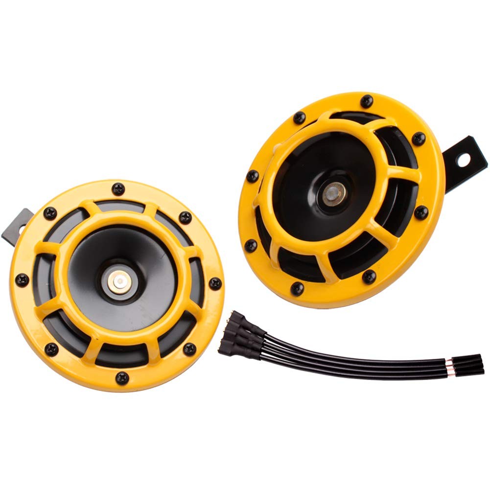 Car Horn Loud 12V High Low Tone Yellow Metal Twin Kit Protective Grill Truck