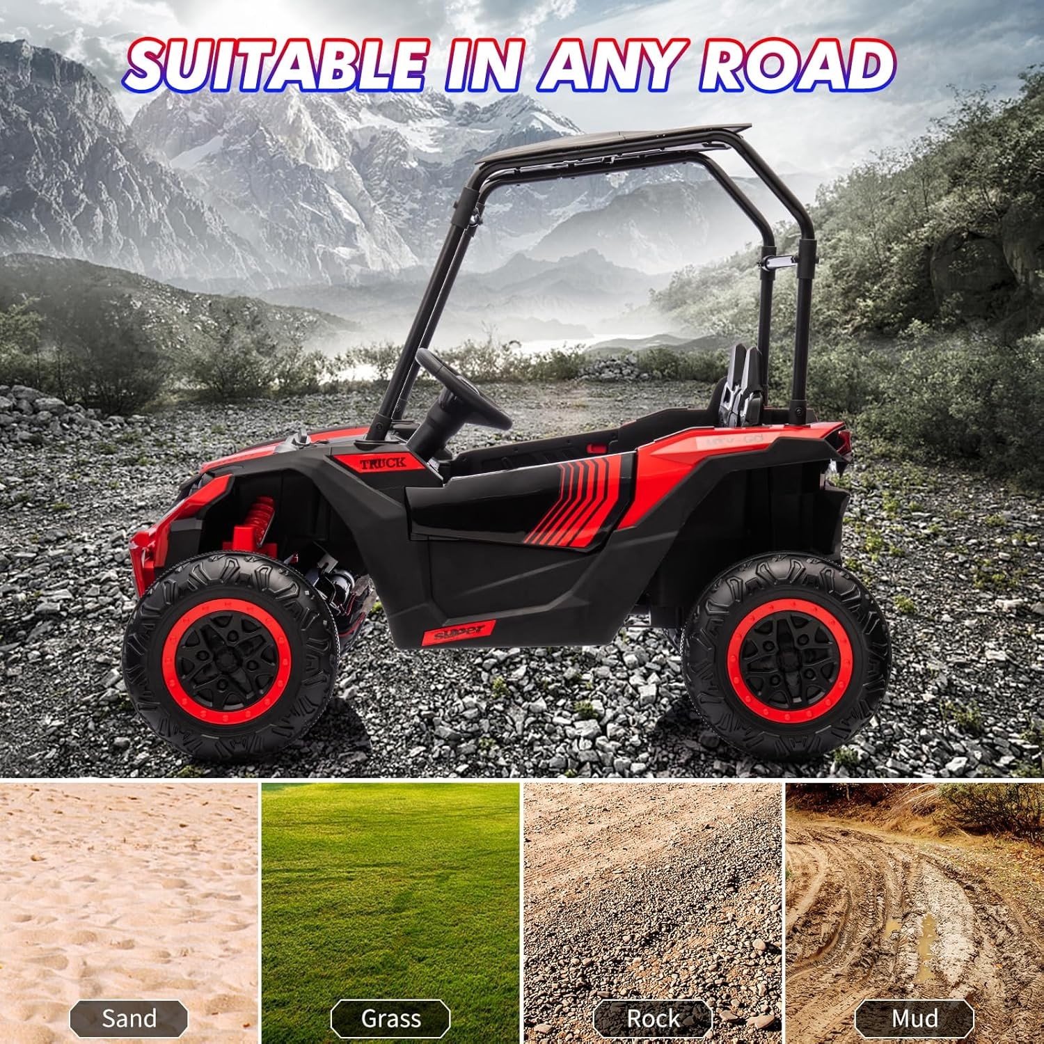 24V Ride On Utv Kids 2 Seater Electric Truck w/ Sun Shade 4WD Car Remote Control