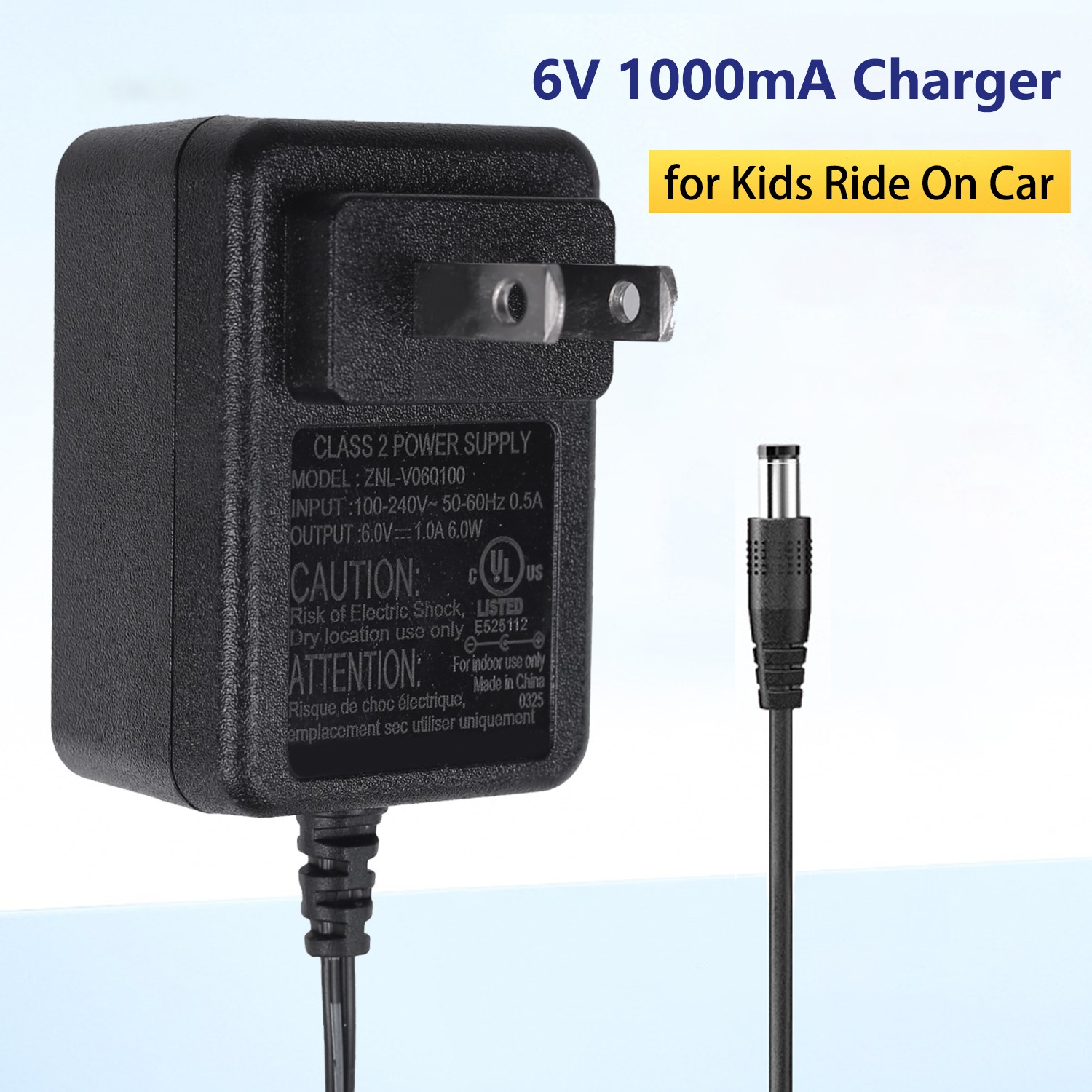 6V Battery Charger for Kids Ride On Toy, 6 Volt Ride On Bumper Car Power Adapter