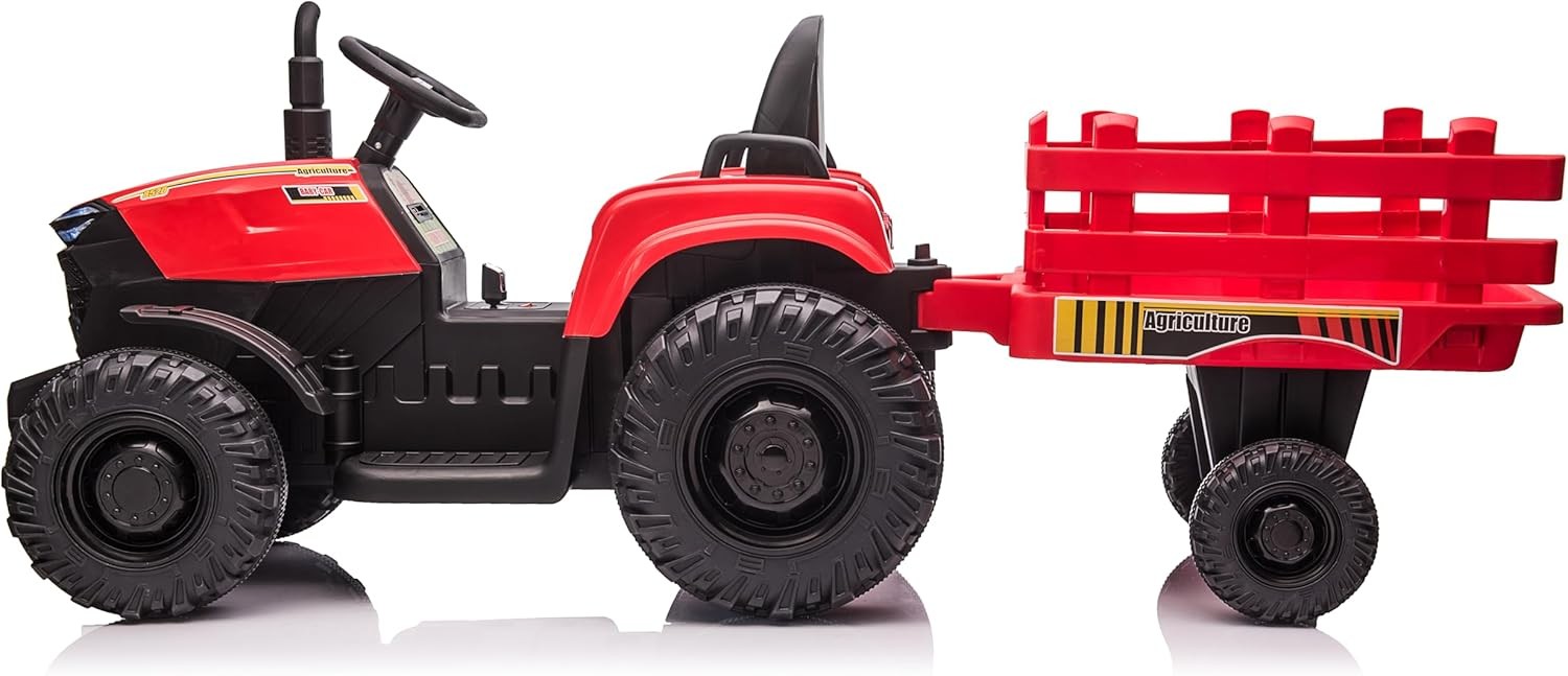 Electric Ride On Car Kids Ride On Tractor with Trailer Outdoor Farm Play Vehicle