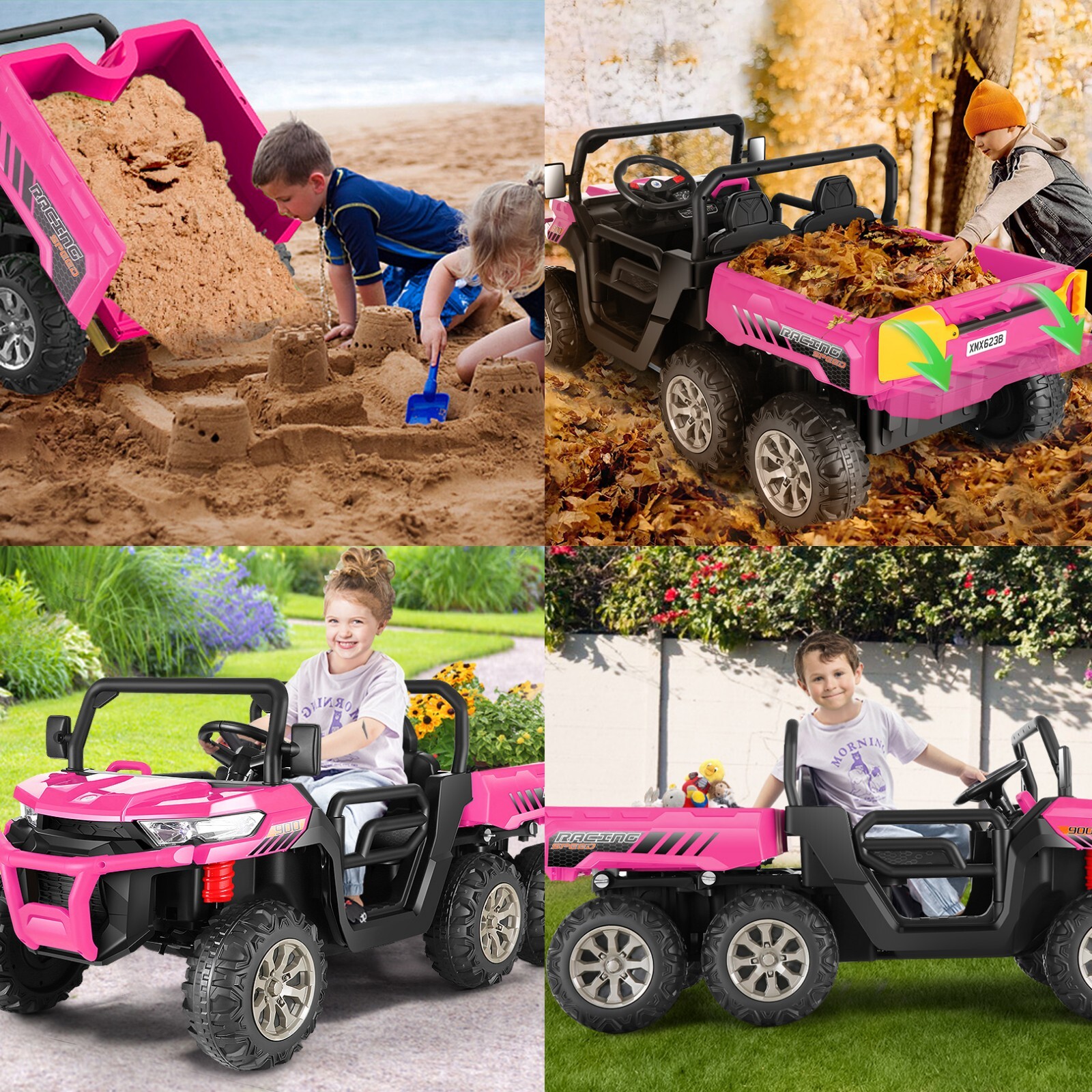 Electric 24V Battery Powered 4WD Kid Ride On Car Toys 2-Seat Dump Truck 6-Wheels