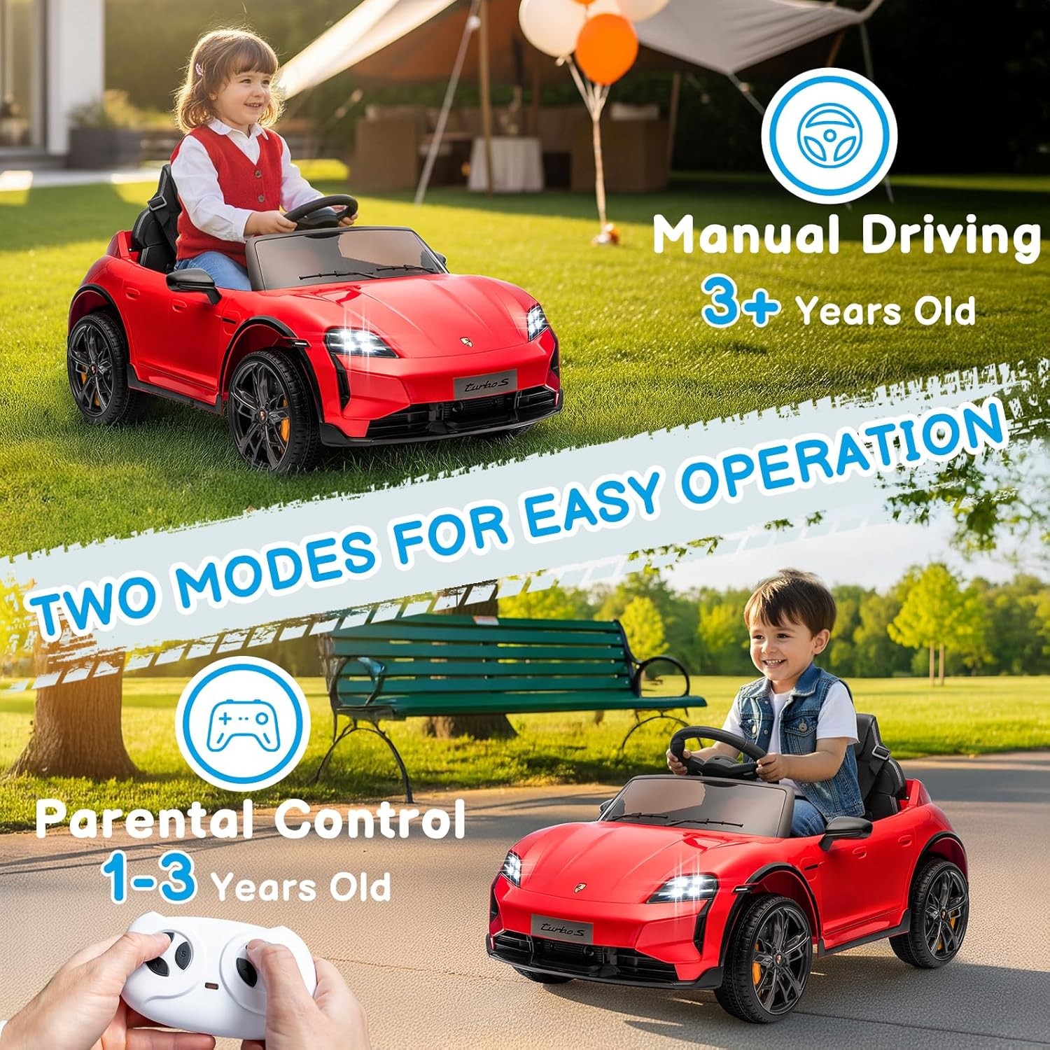 12V Kids Ride on Car, Licensed Porsche Taycan Electric Car w/Remote for Toddlers