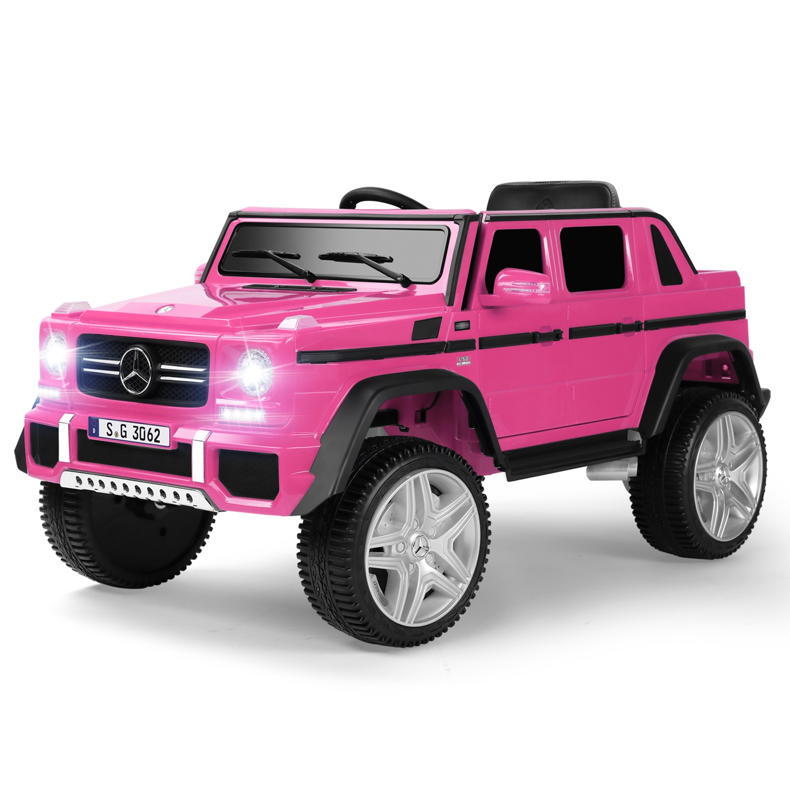 JOYLDIAS Electric 12V Kids Ride On Mercedes-Benz Car w/3 Speeds,LED,Remote,Pink