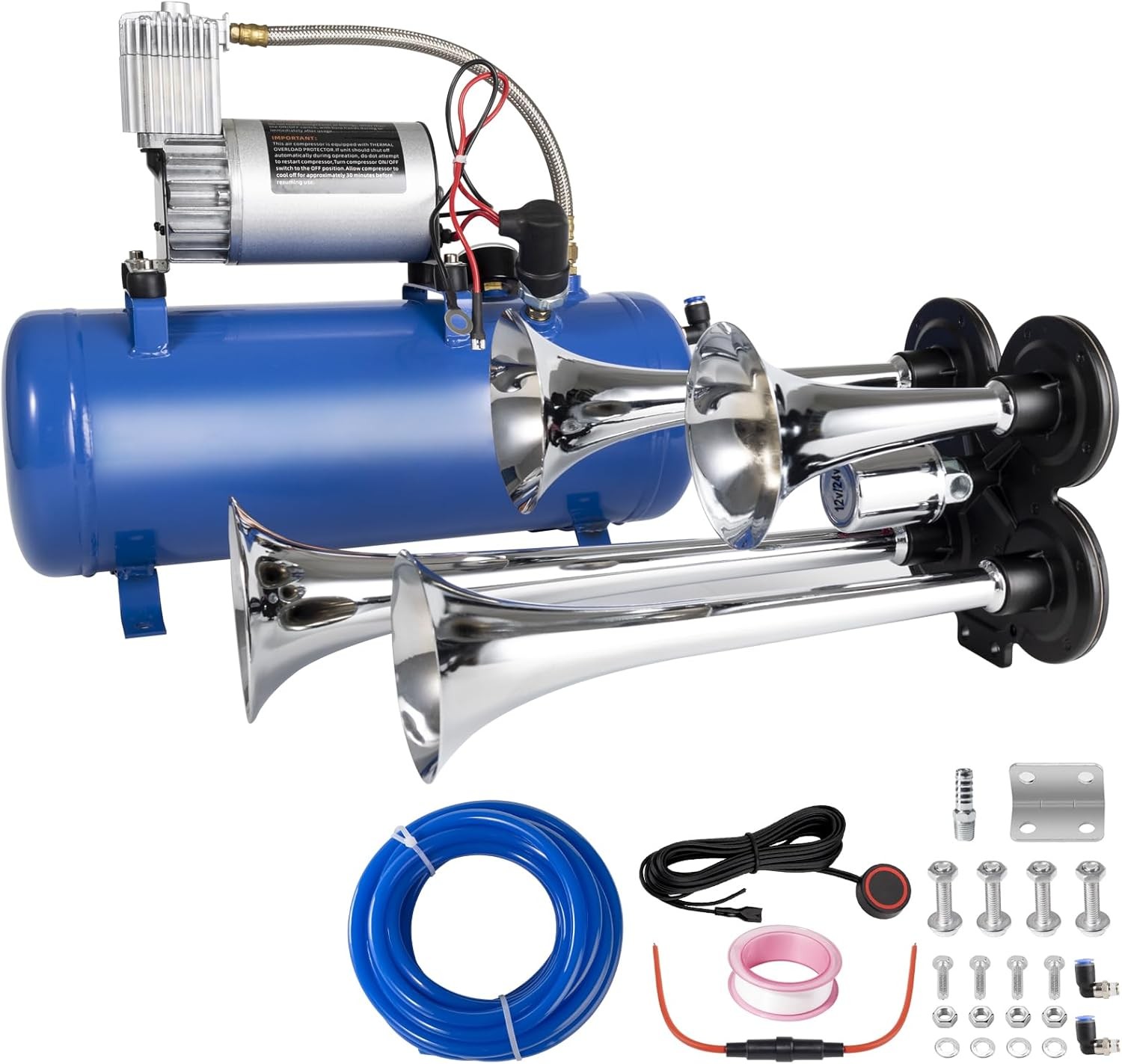 180db Train Horn Kit with 150 PSI Air Tank, Four Trumpet Air horns for Truck,