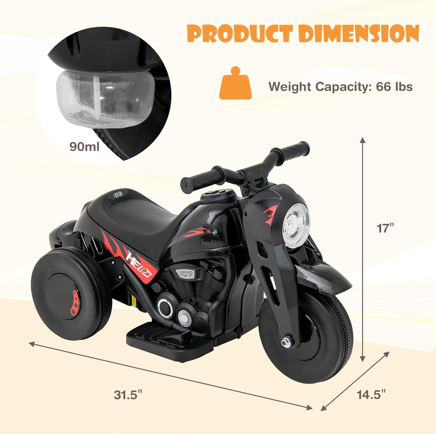 Kids Motorcycle, 6V Electric Ride on Car with Automatic Bubble Function, Foot Pe
