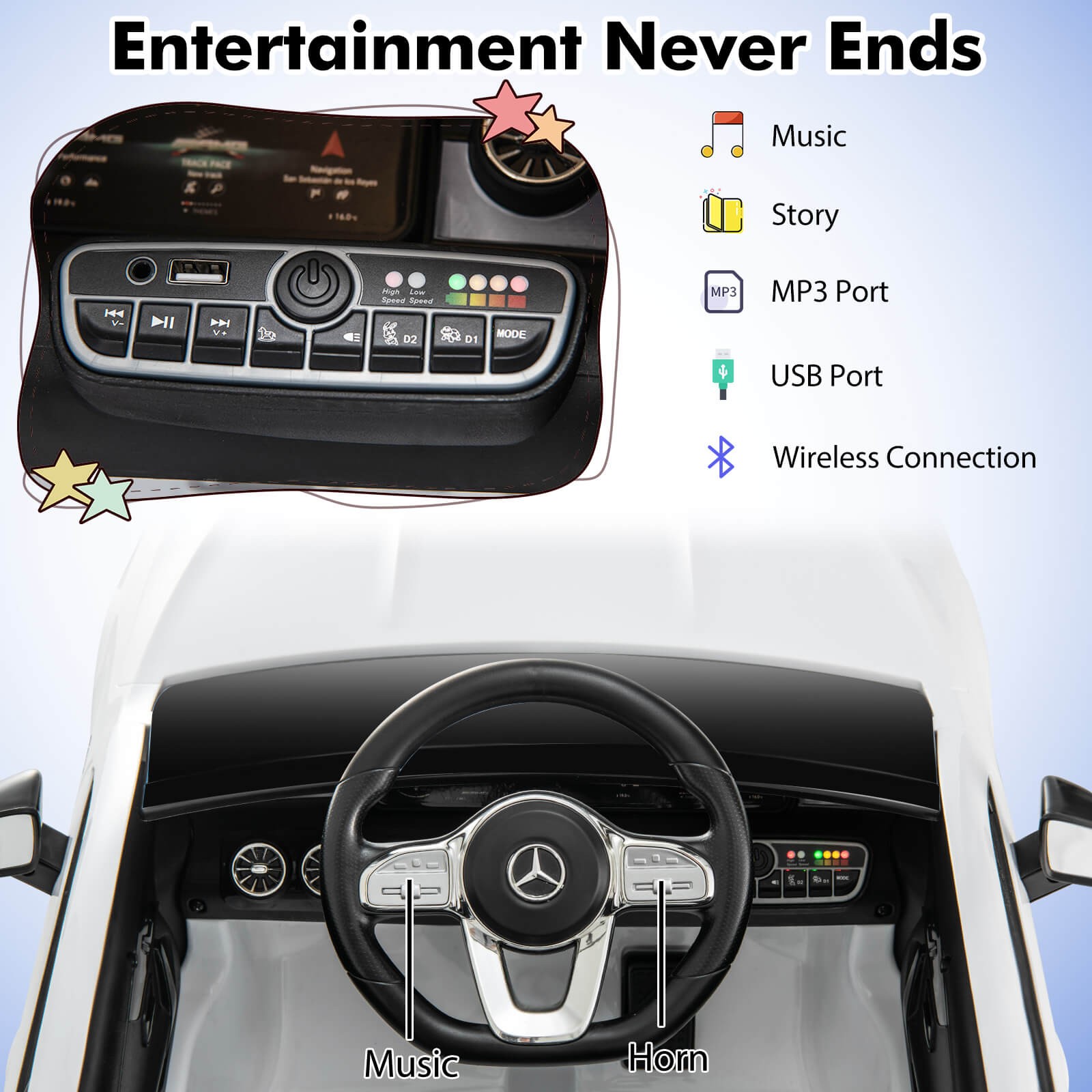 12V Kids Ride on Car w/Remote Rocking Function Transport Wheels Lights & Music