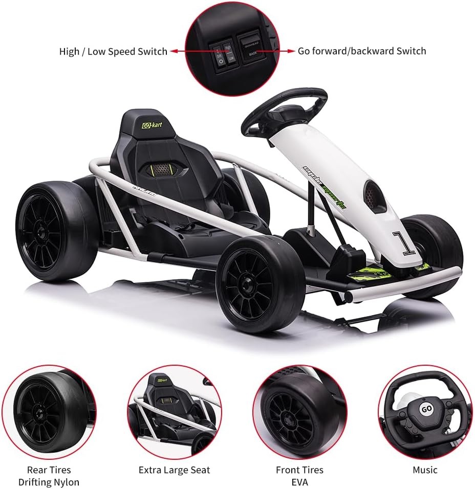 24V 9Ah Ride-on Electric Go Kart Car Toy 8.1 MPH Power Wheels Load 155 Lbs 300w