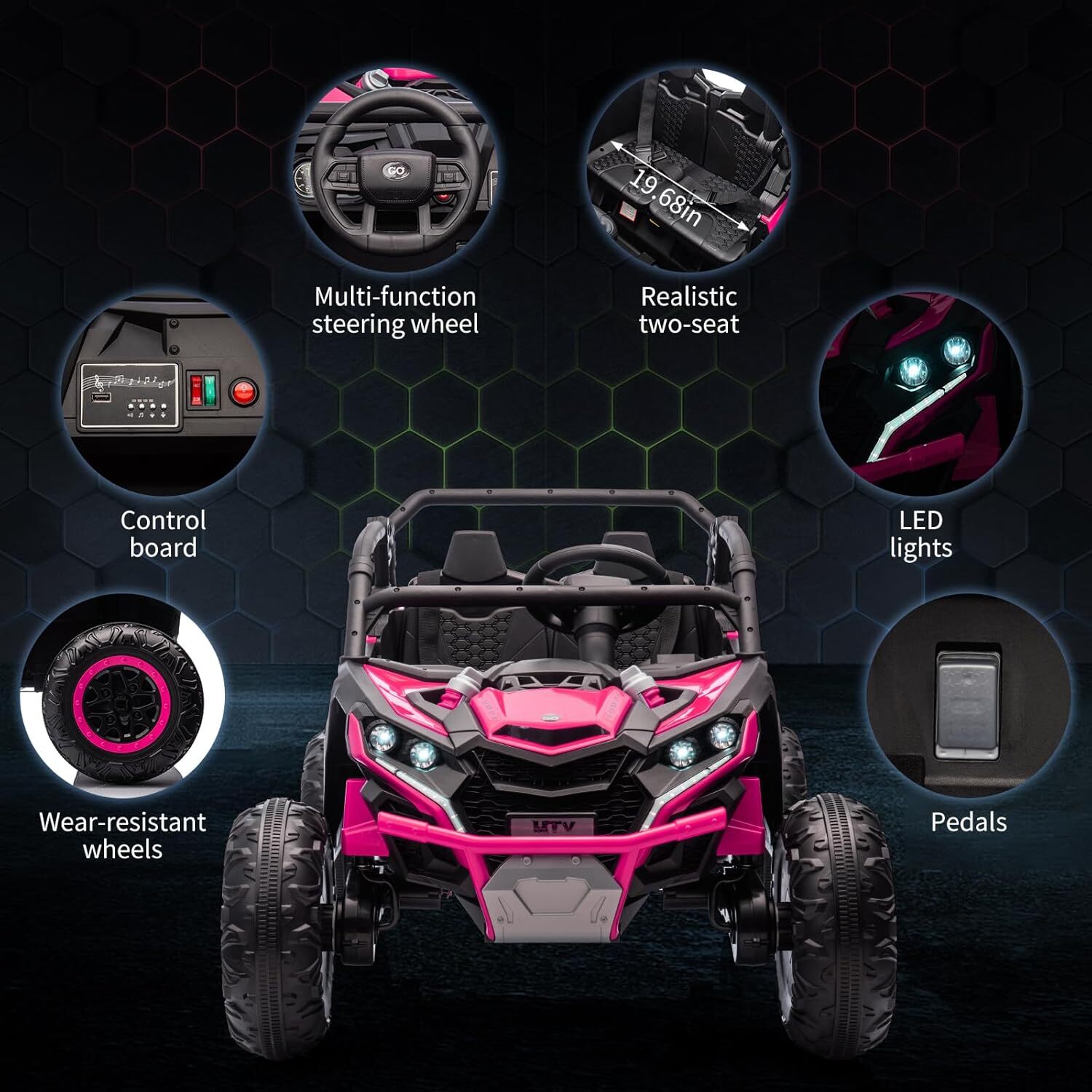 2 Seater Ride On Car, 24V Battery Powered Electric Off-Road Utv w/Remote Control