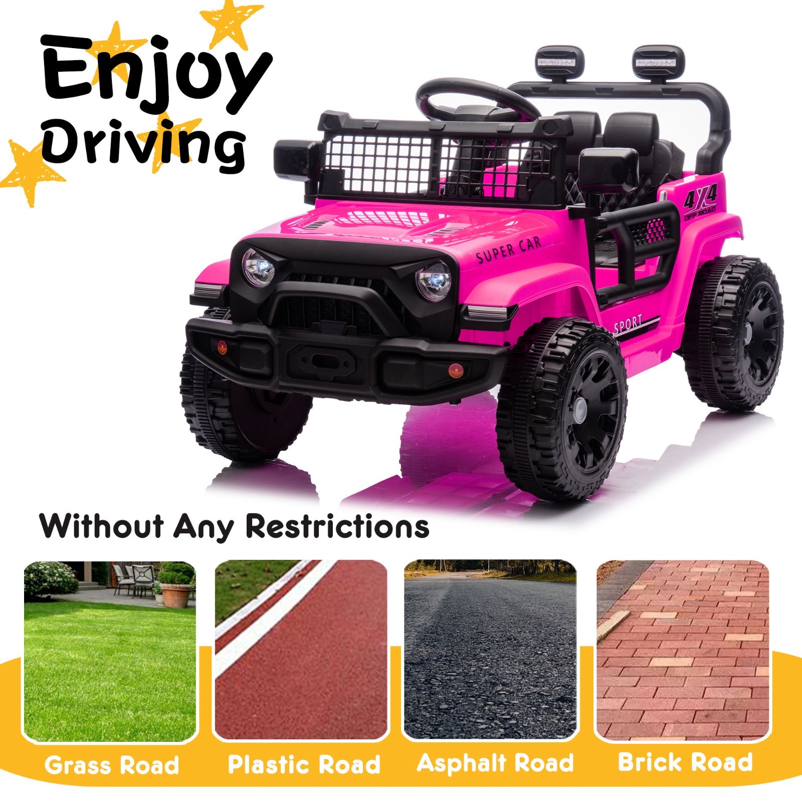 24V Kids Ride on Electric Car w/Remote, Power Wheels Toys for Boys & Girls, Pink