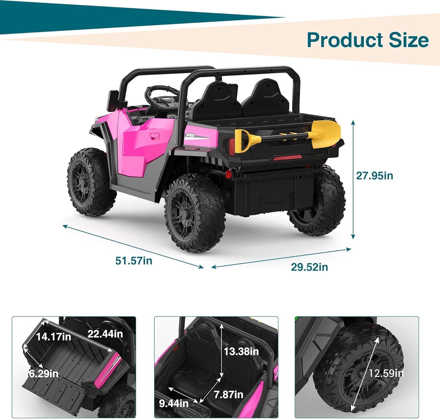 24V Ride On Truck for Kids w/ Remote, 4WD, LED Lights,Bluetooth,Dump Bed,2 Seats