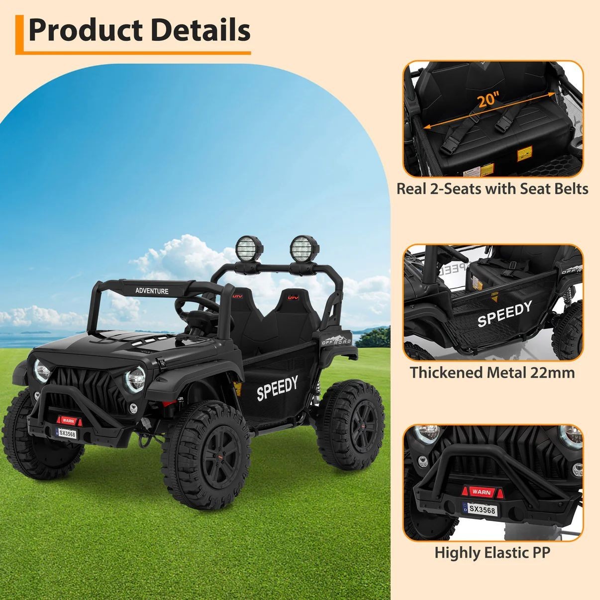 Garvee 24V Ride On Toys for Big Kids with Remote Control, 4WD Electric Car, 2 Se