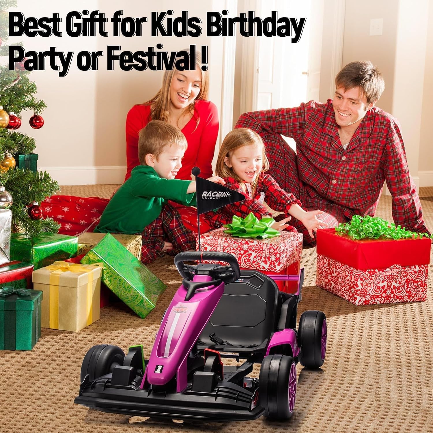 24V Electric Drift Kart 7.5mph Variable High Speed Drifting Ride On Car Race Toy