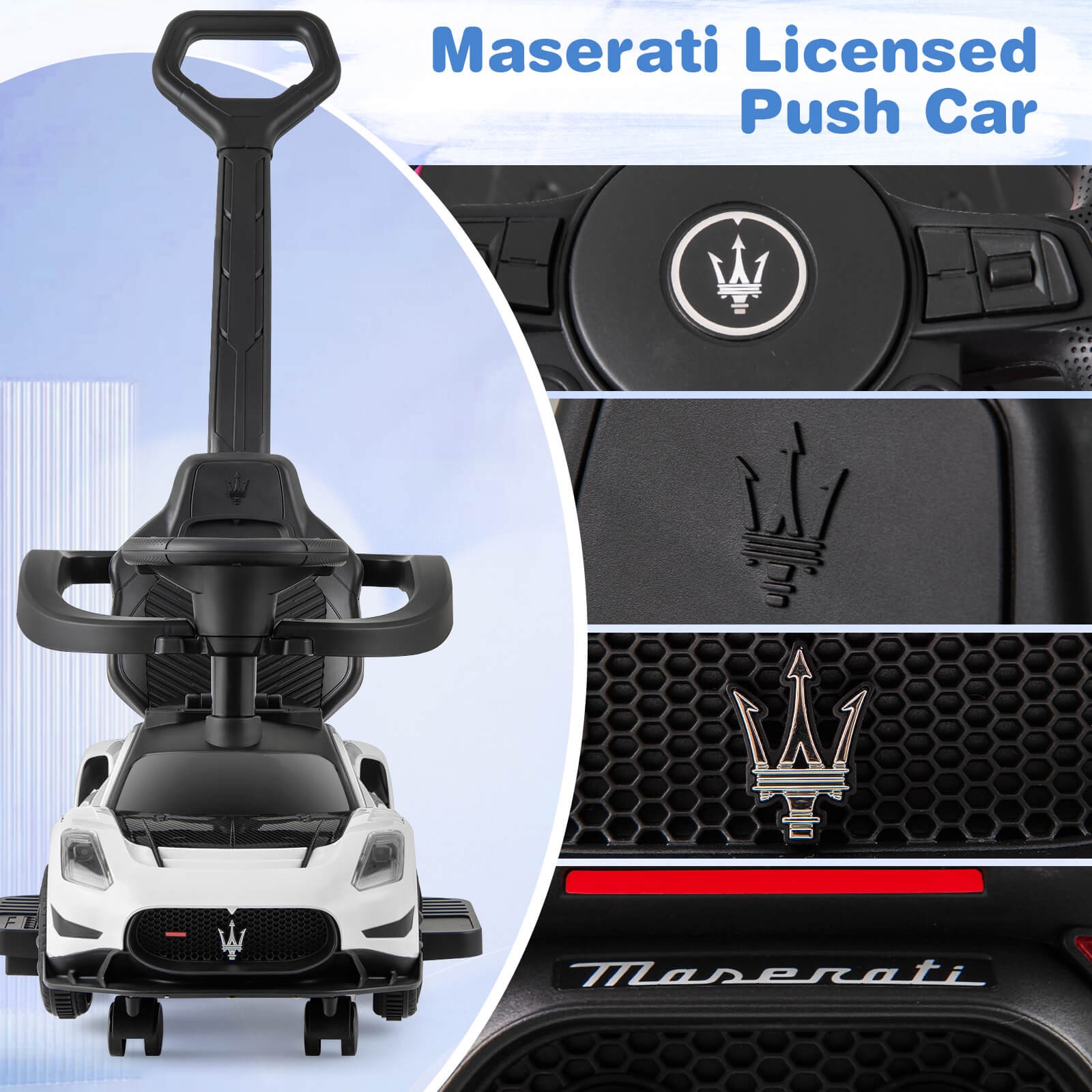 3-in-1 Ride on Push Car Maserati Licensed Foot to Floor Kids Sliding Walking Car