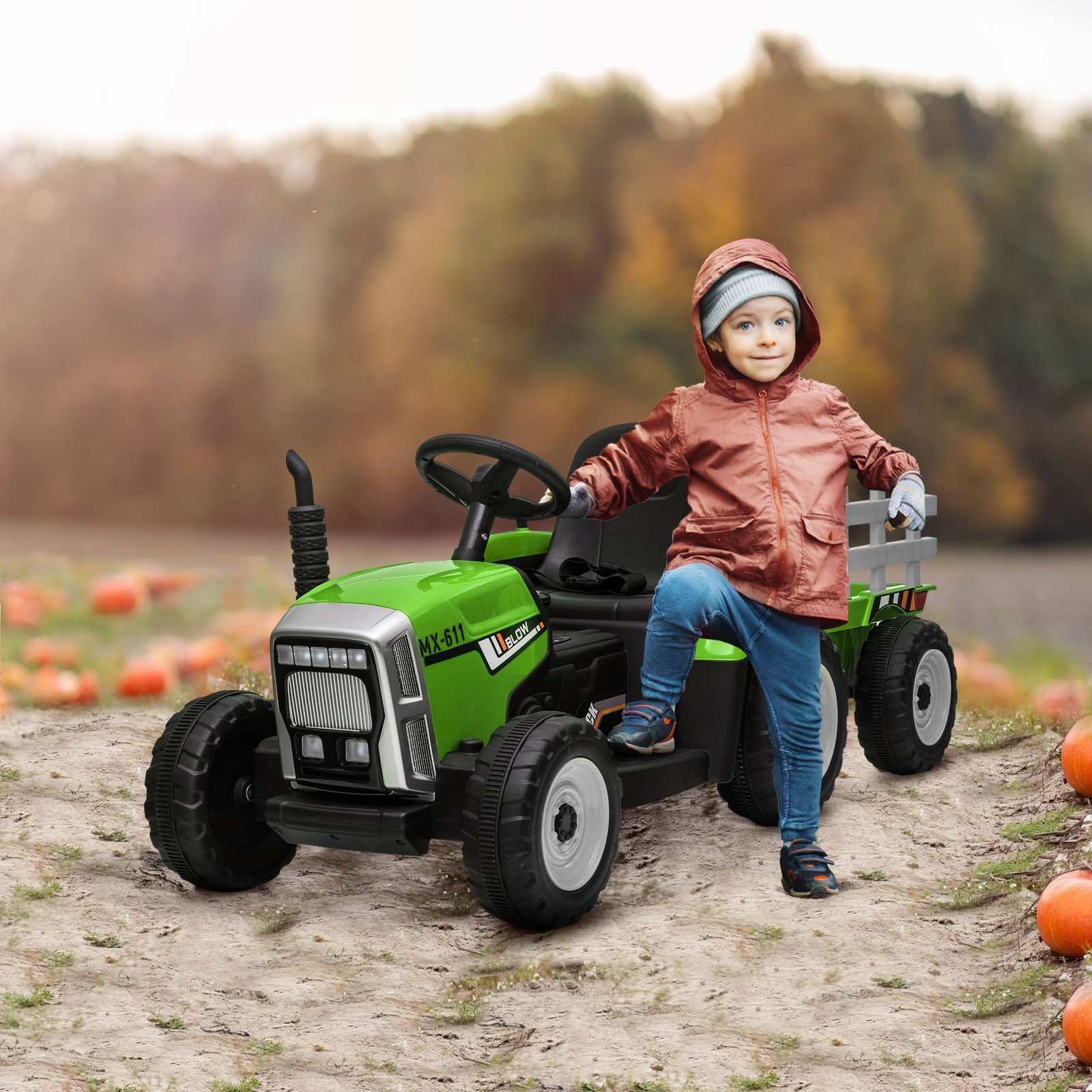 Powerful 12V Ride-On Tractor with Dual Motors, Parent Remote, Green Finish