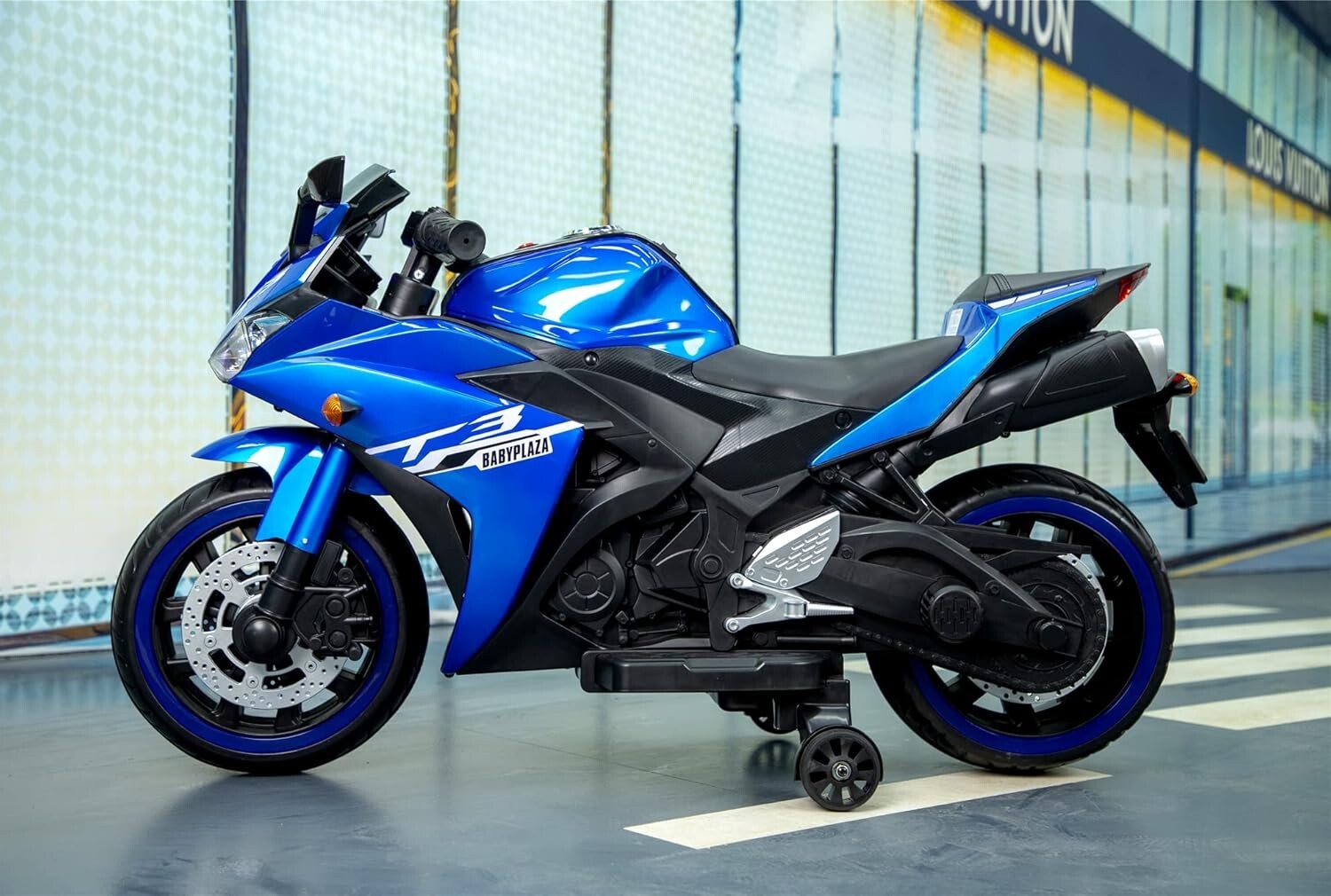 Kids Electric Motorcycle with Trainning Wheels for 3-8 Years Boys Girls,Blue