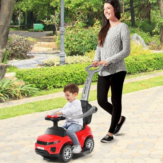 3 In 1 Ride on Push Car Toddler Stroller Sliding Car with Music-Red – Color: Red