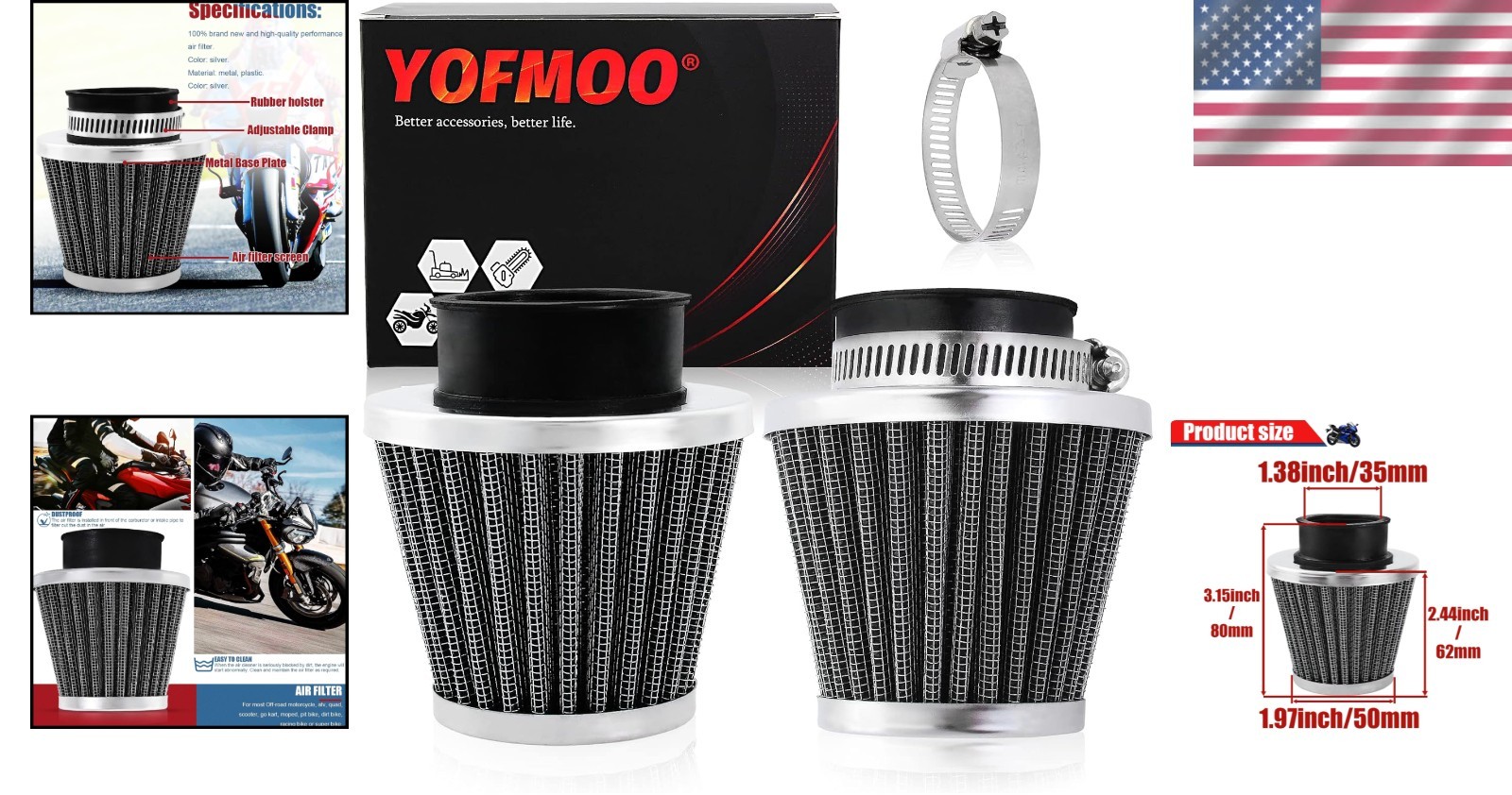2-Pack Universal 35mm Filters for Dirt Bikes, Scooters, and ATVs – Enhance Power