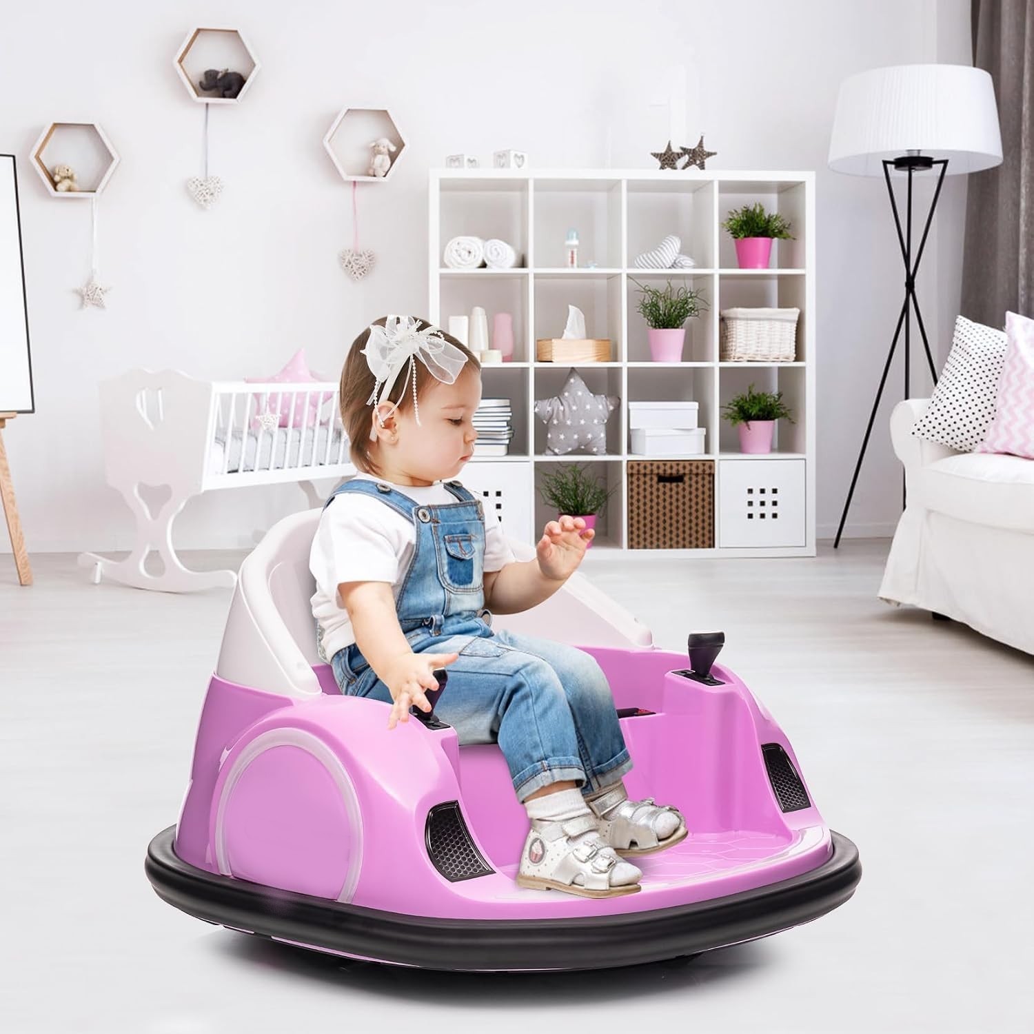 12V Kids Ride On Bumper Car w/ Remote Control 360 Spin LED MP3 USB Pink Toy