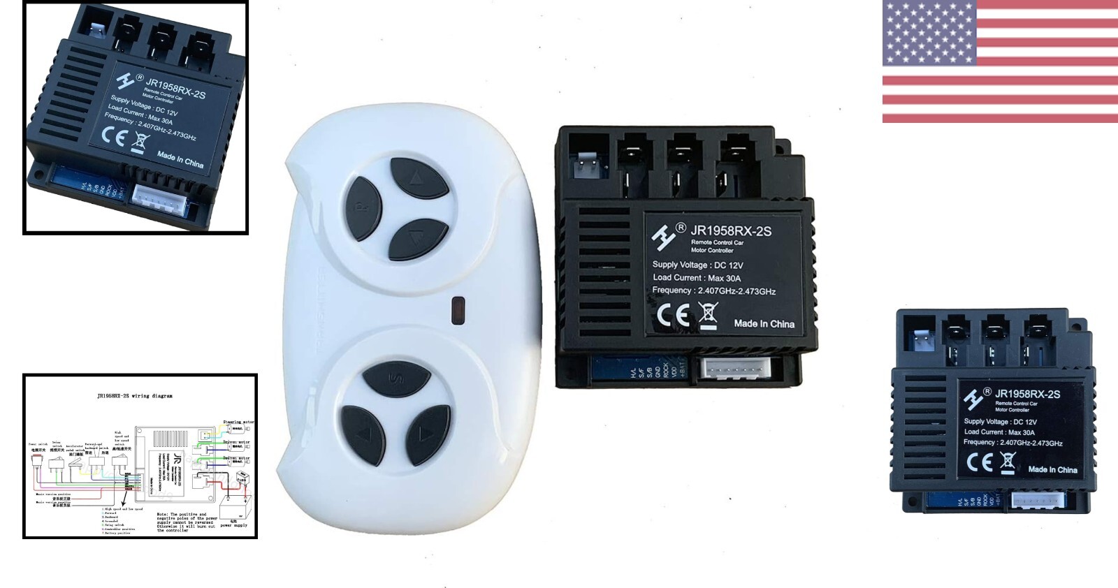 2.4G Bluetooth Remote Control and JR1958RX-2S Receiver Kit for Kids Ride-On Cars