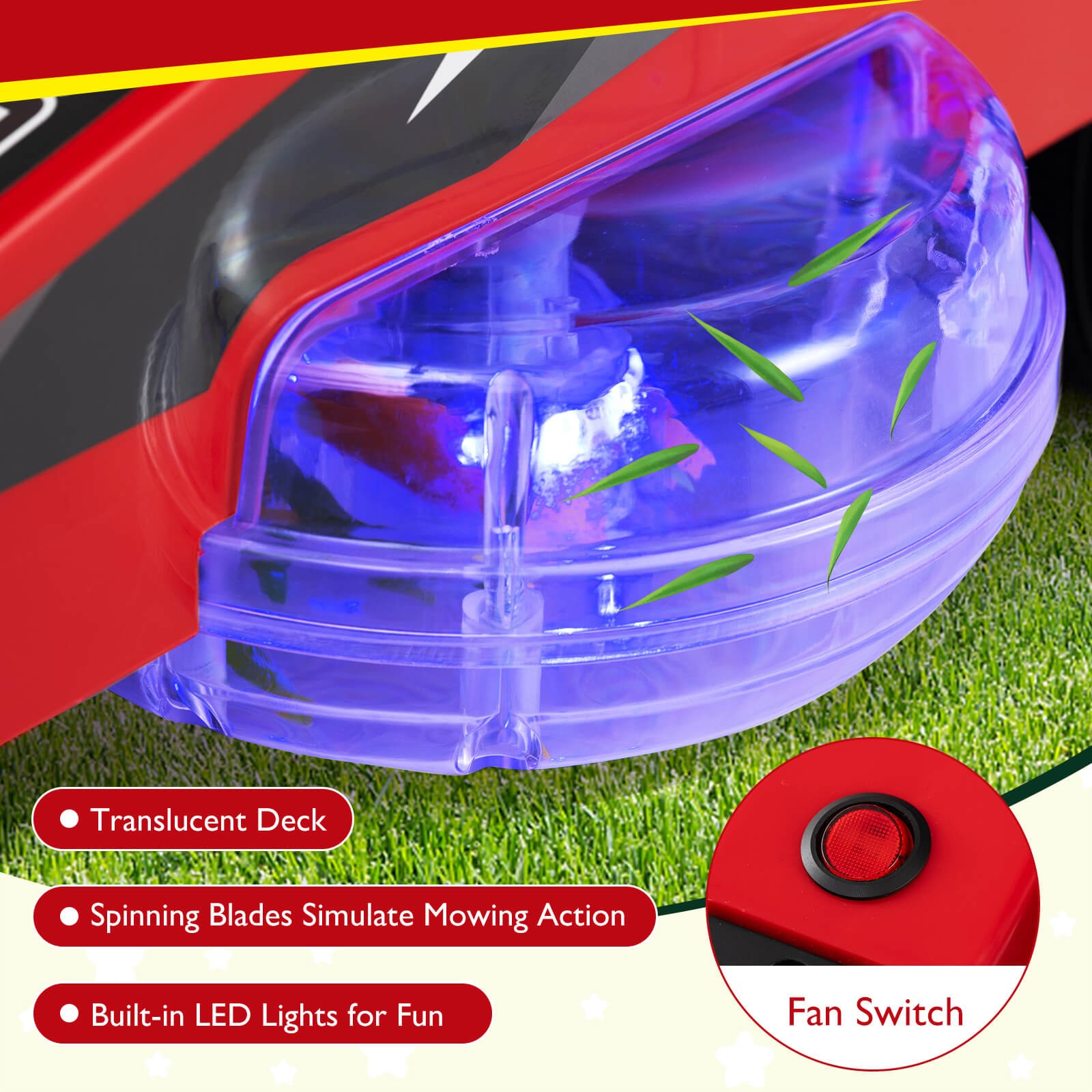 12V Ride on Lawn Mower w/Dual Control Sticks LED Lights Twist Turn for Aged 3-8