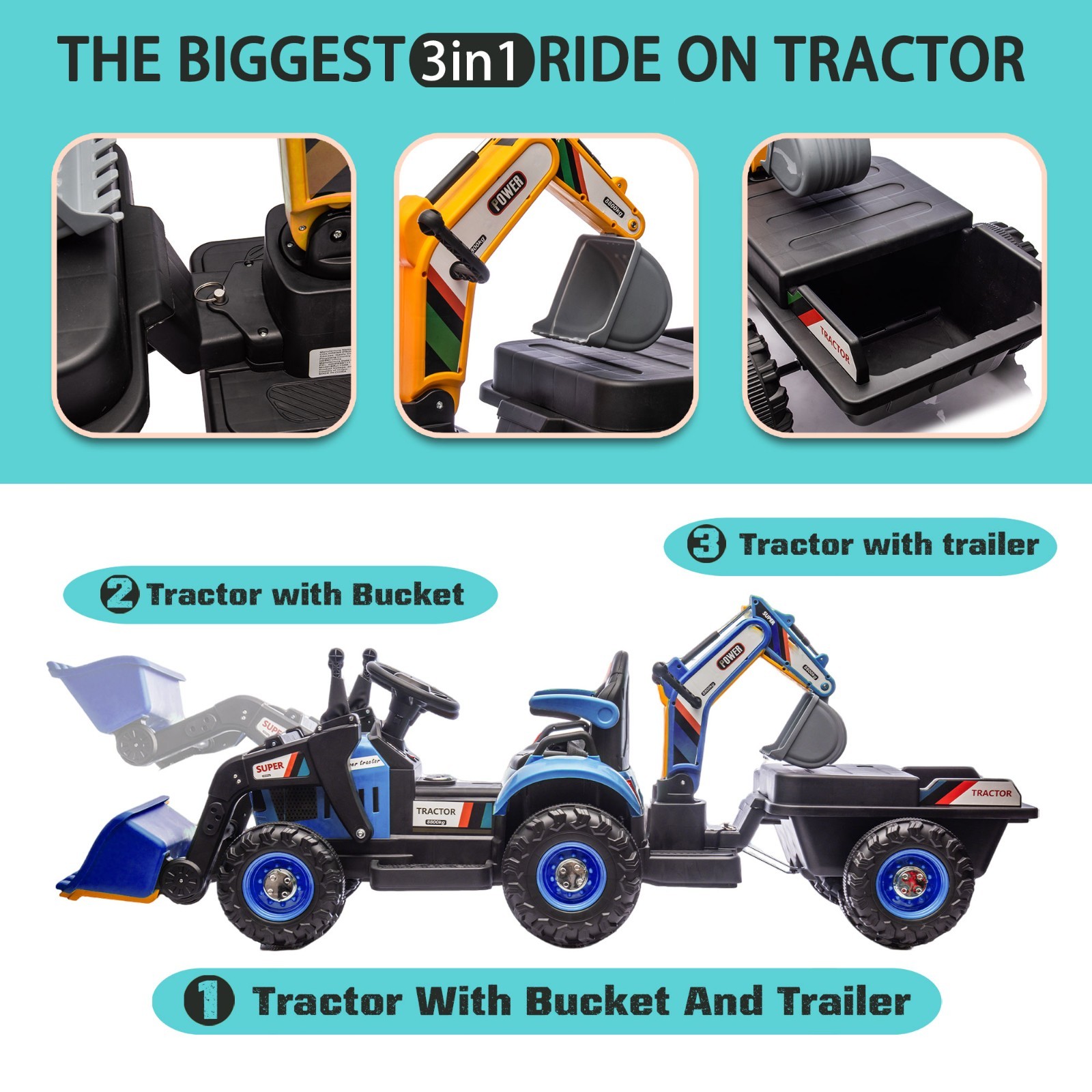 24V Kids Ride On Tractor Electric Car w/Remote, LED Tail-light, 3 Speed Toy