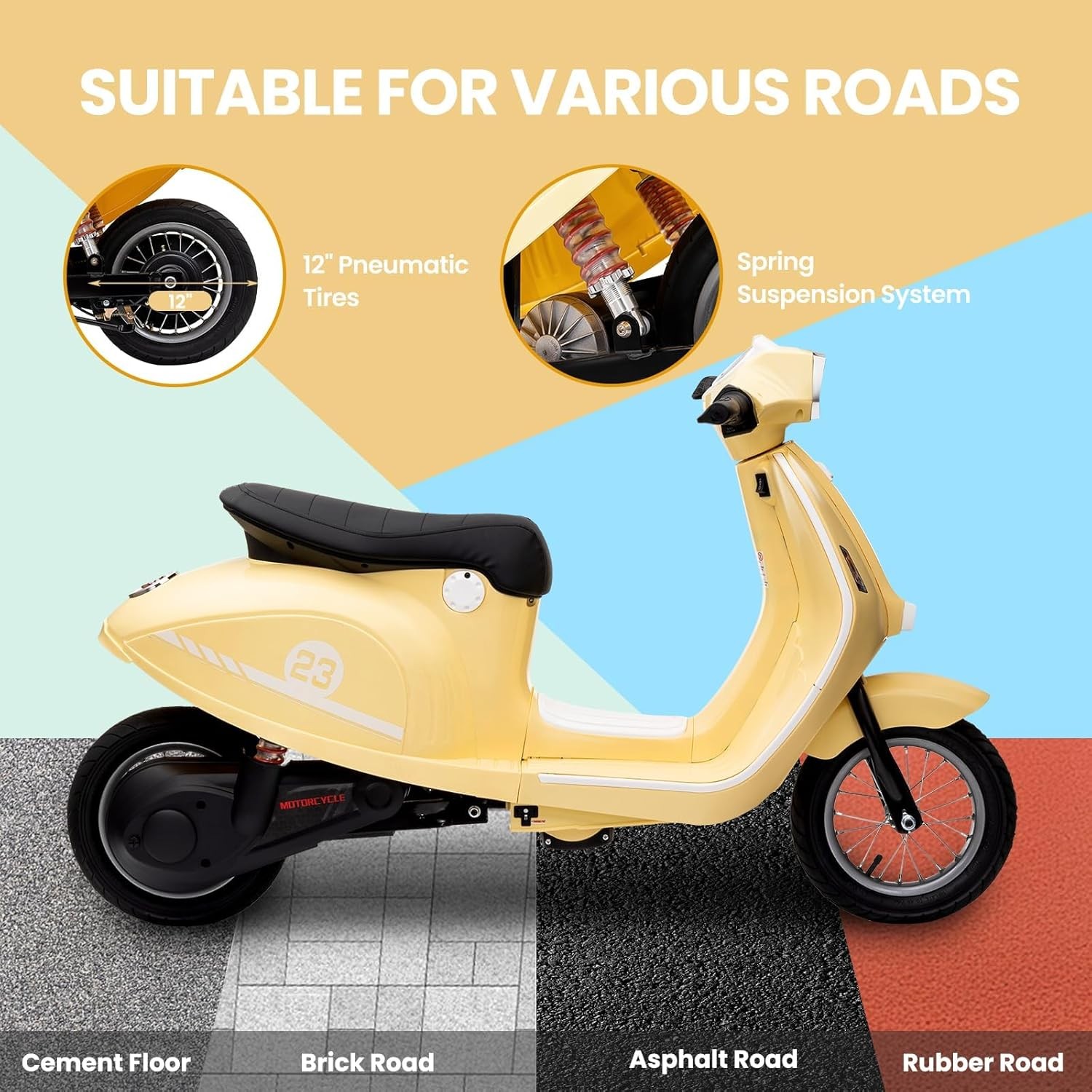 Electric Kids Moped 24V, 350W, Waterproof, 12″ Tires, Suitable for Children 8+