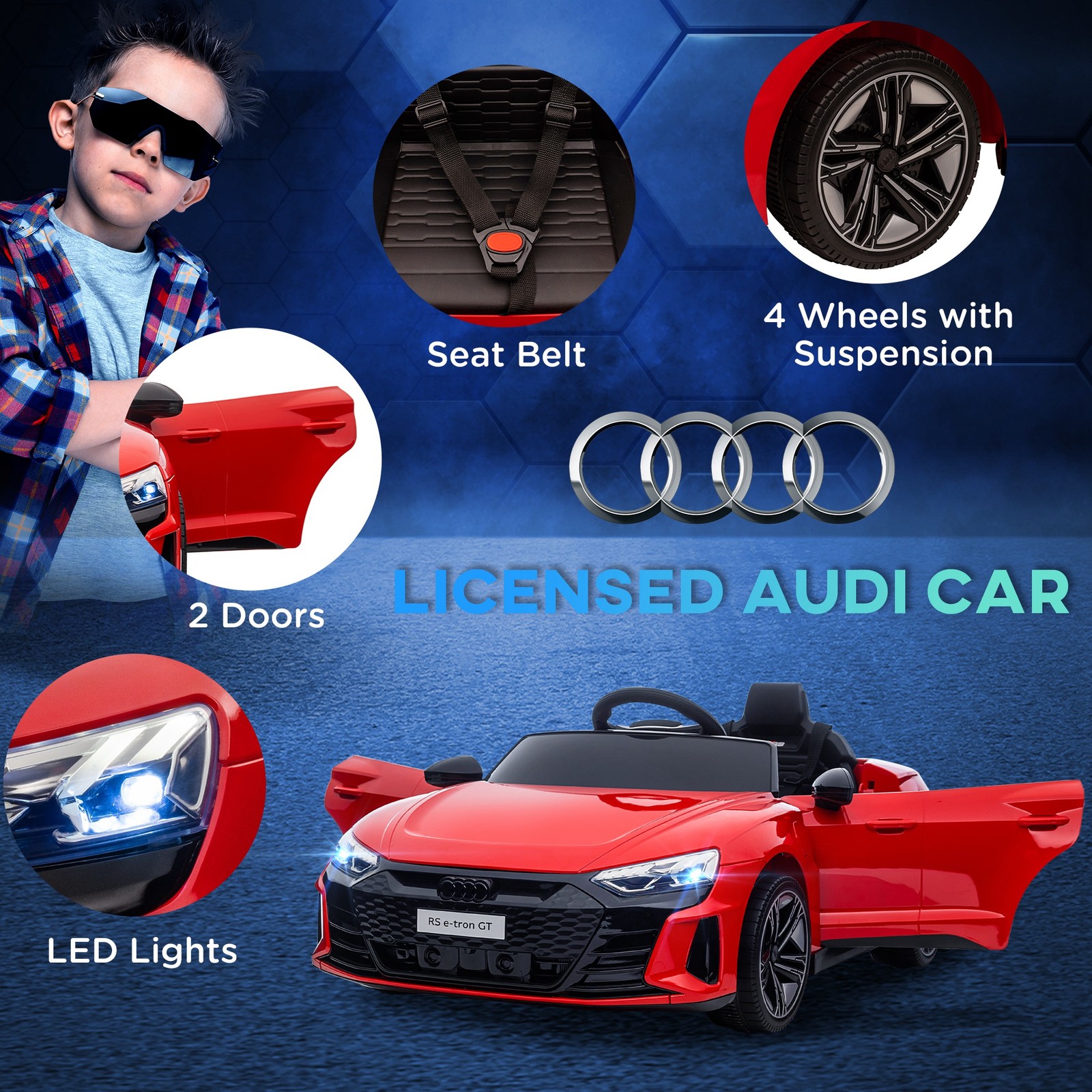 12V Kids Electric Ride On Car, Licensed Audi RS e-tron GT