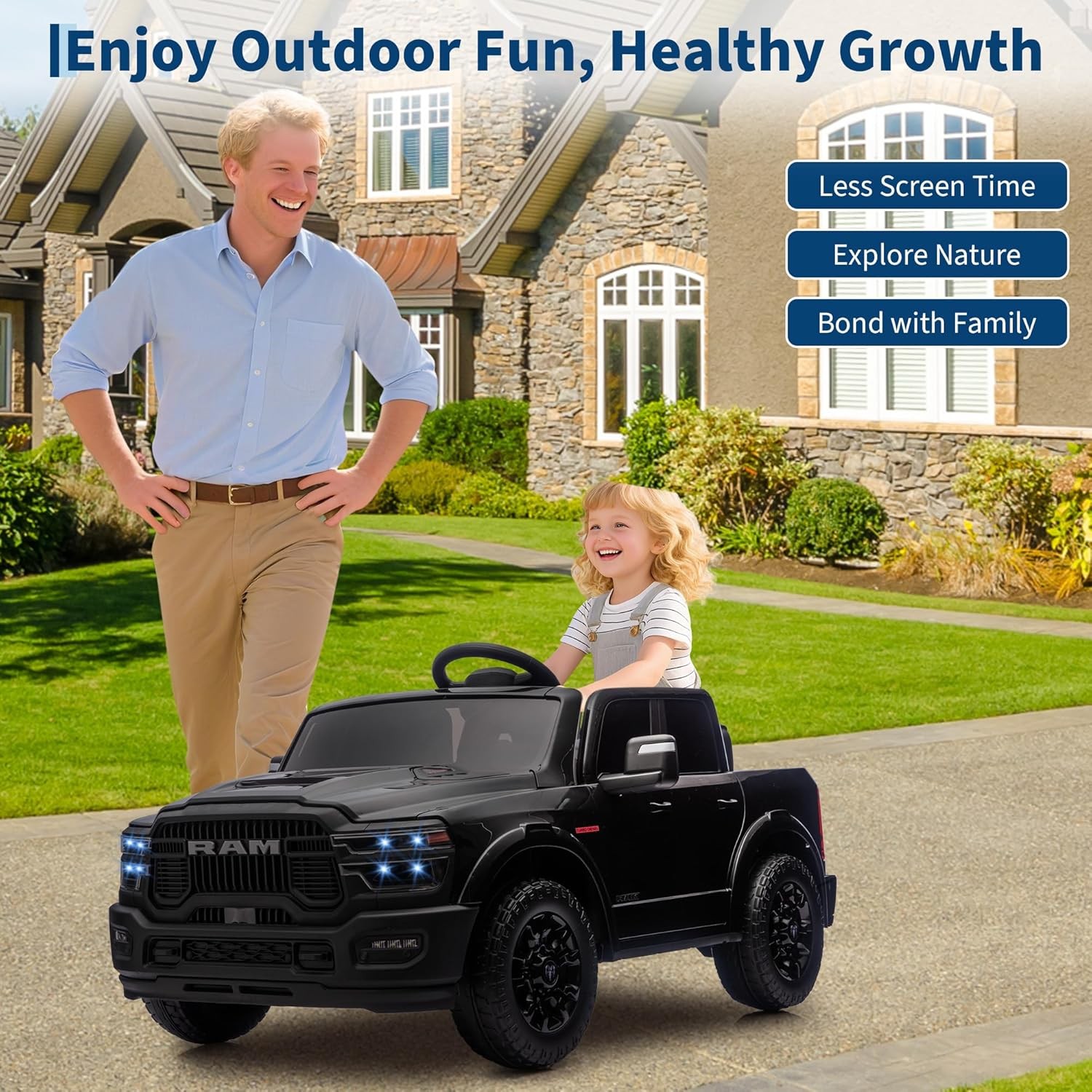 2 Seater Electric Car for Kids 24V Ride on Truck Toys Licensed RAM 2500 for Kids
