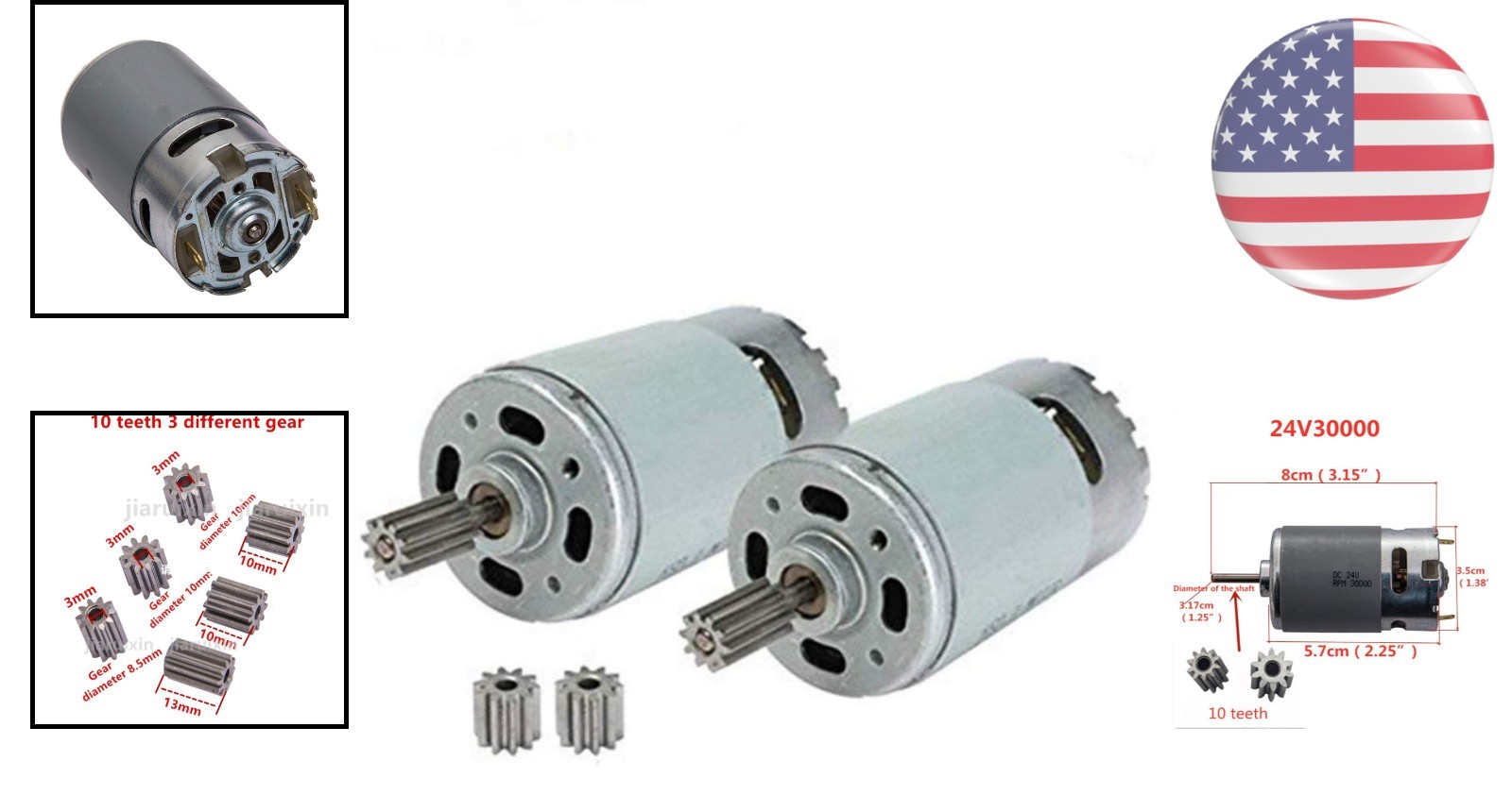 2 Pcs 24V 30000RPM Electric Motor for Kids Ride-On Cars Replacement Parts